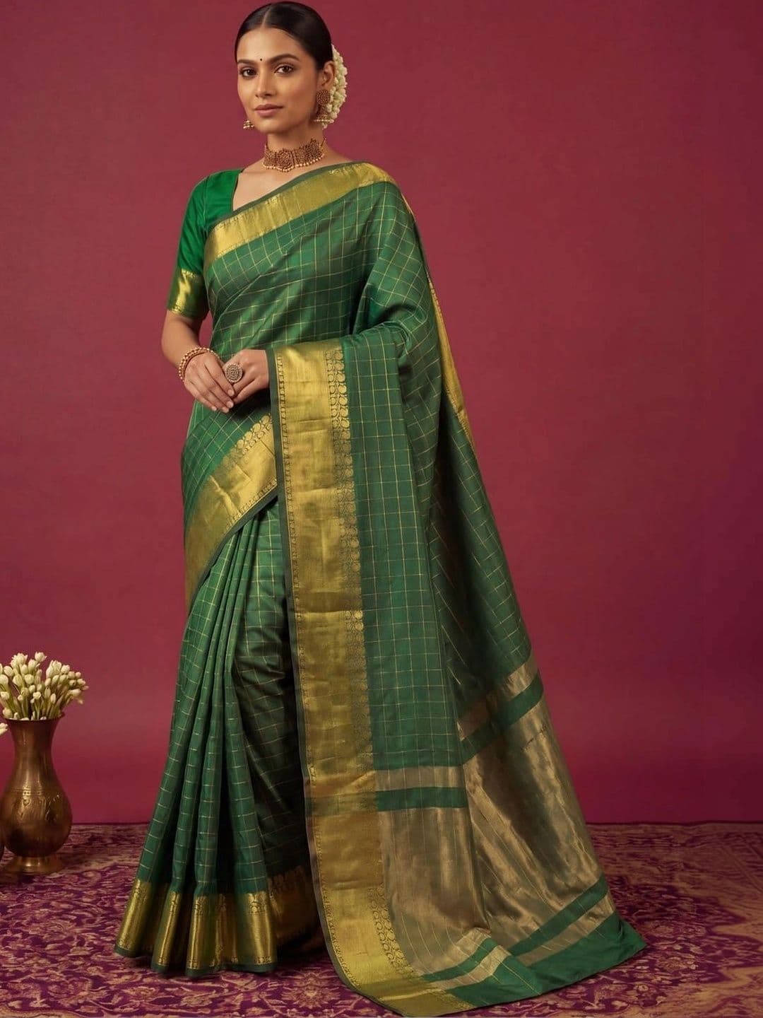 SAMANTHA Checked Zari Silk Blend Bomkai silk Saree - view 1