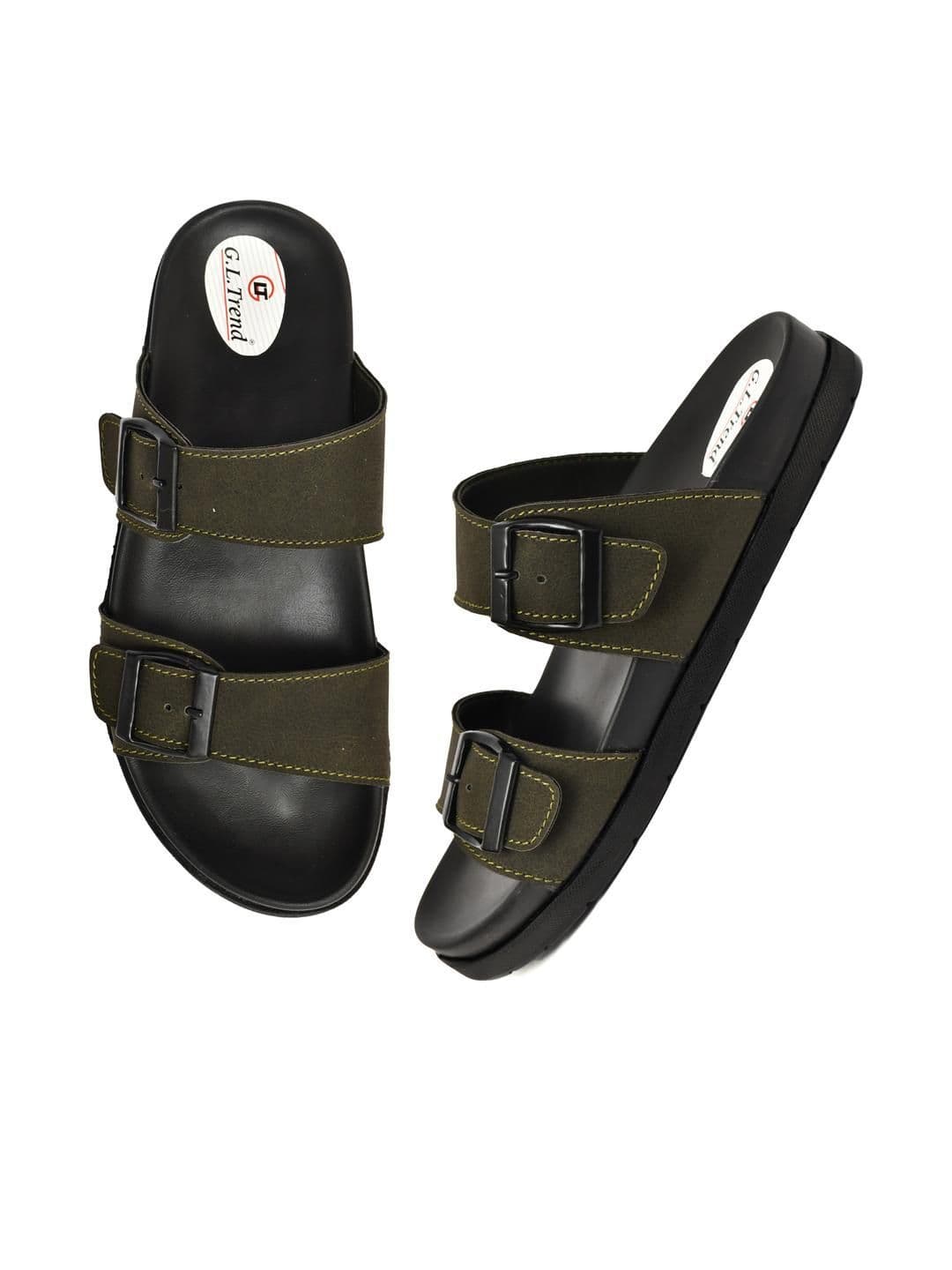 G L Trend Olive Leather Double-Strap Slip-On Water-Resistant  Sandals thumbnail 3
