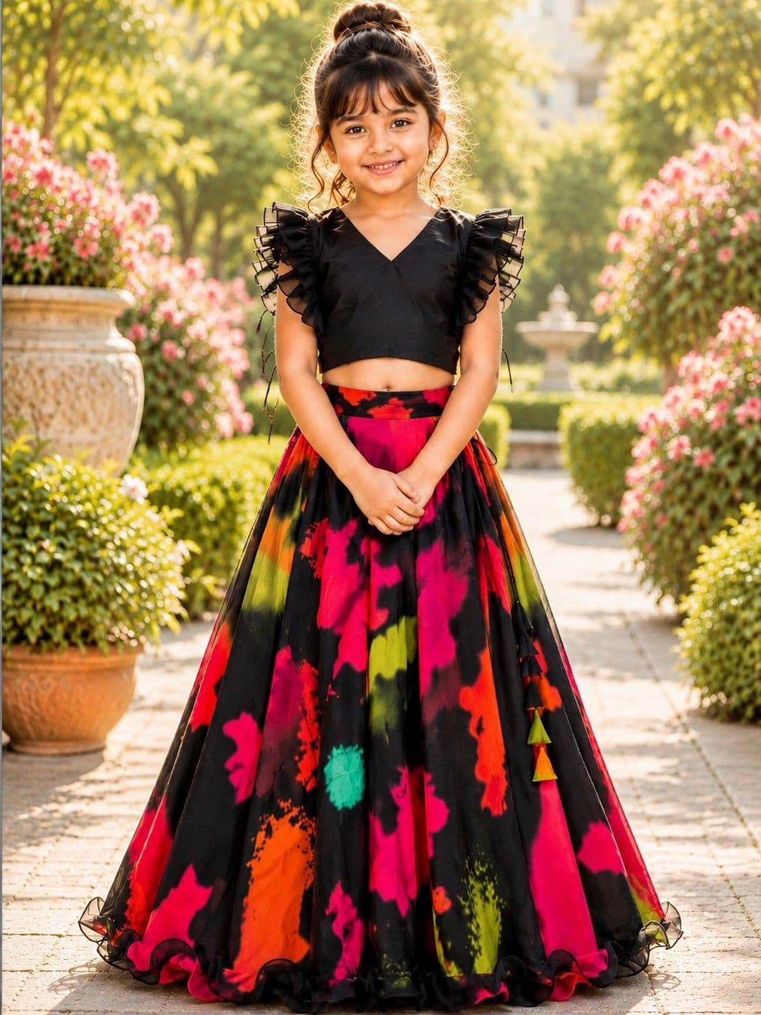 Sangria Girls Tie and Dye Ready to Wear Lehenga & - view 1
