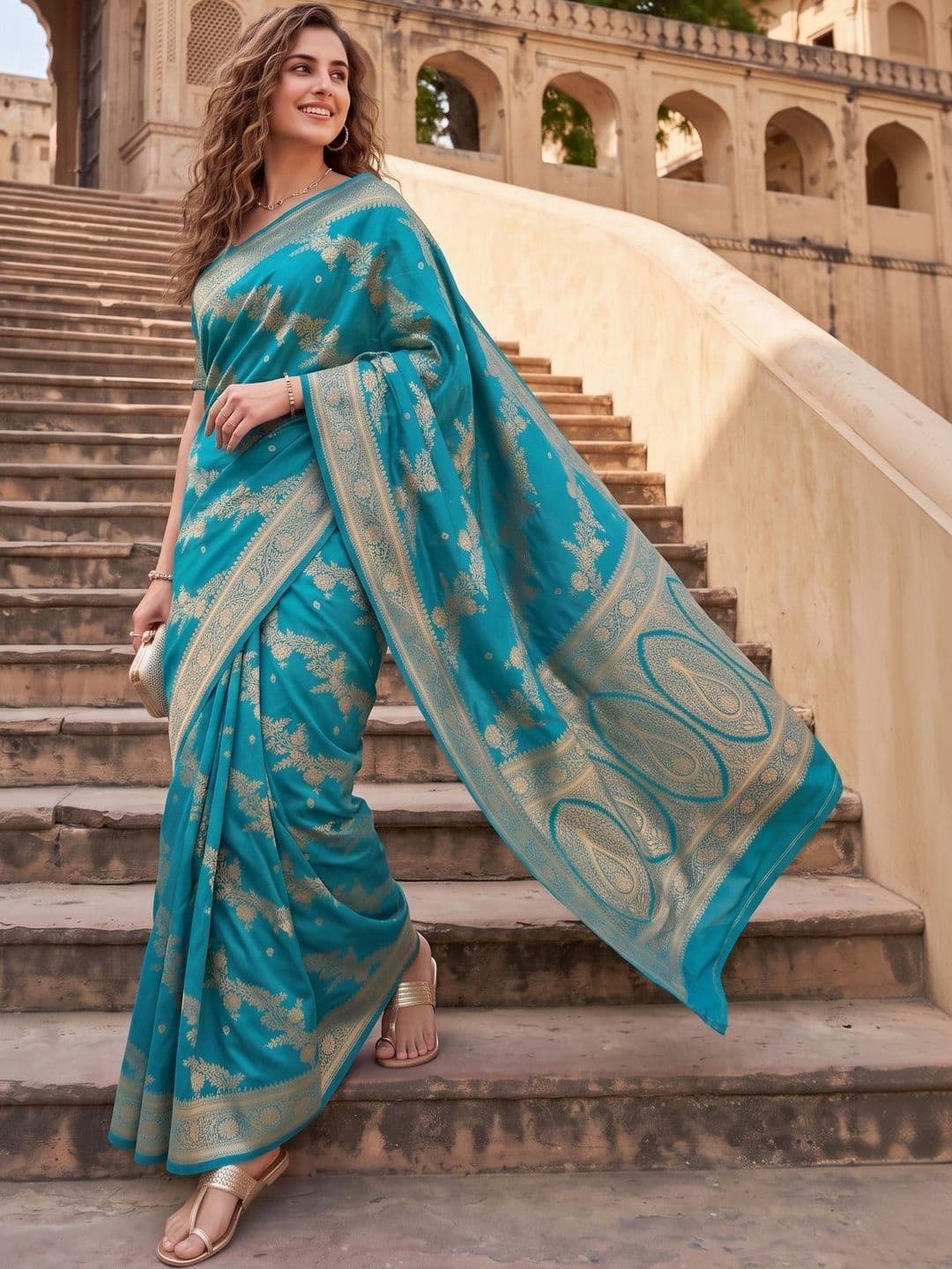 ROOP RADHIKA Paisley Zari Silk Blend Designer Banarasi Saree - view 1