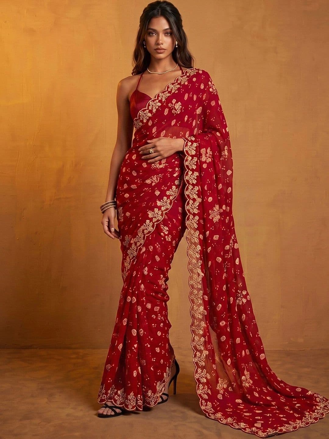 DRIP CHOWK Bandhani Embroidered Pure Georgette Fusion Bandhani Saree - view 1