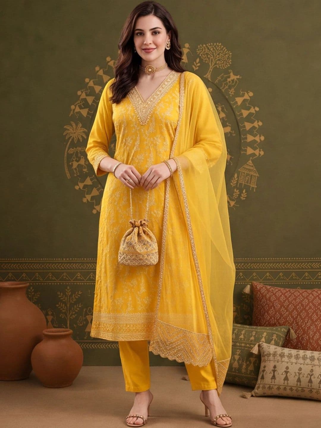 Anouk Women Ethnic Motifs Embroidered Regular Kurta with Trousers & With Dupatta - view 1