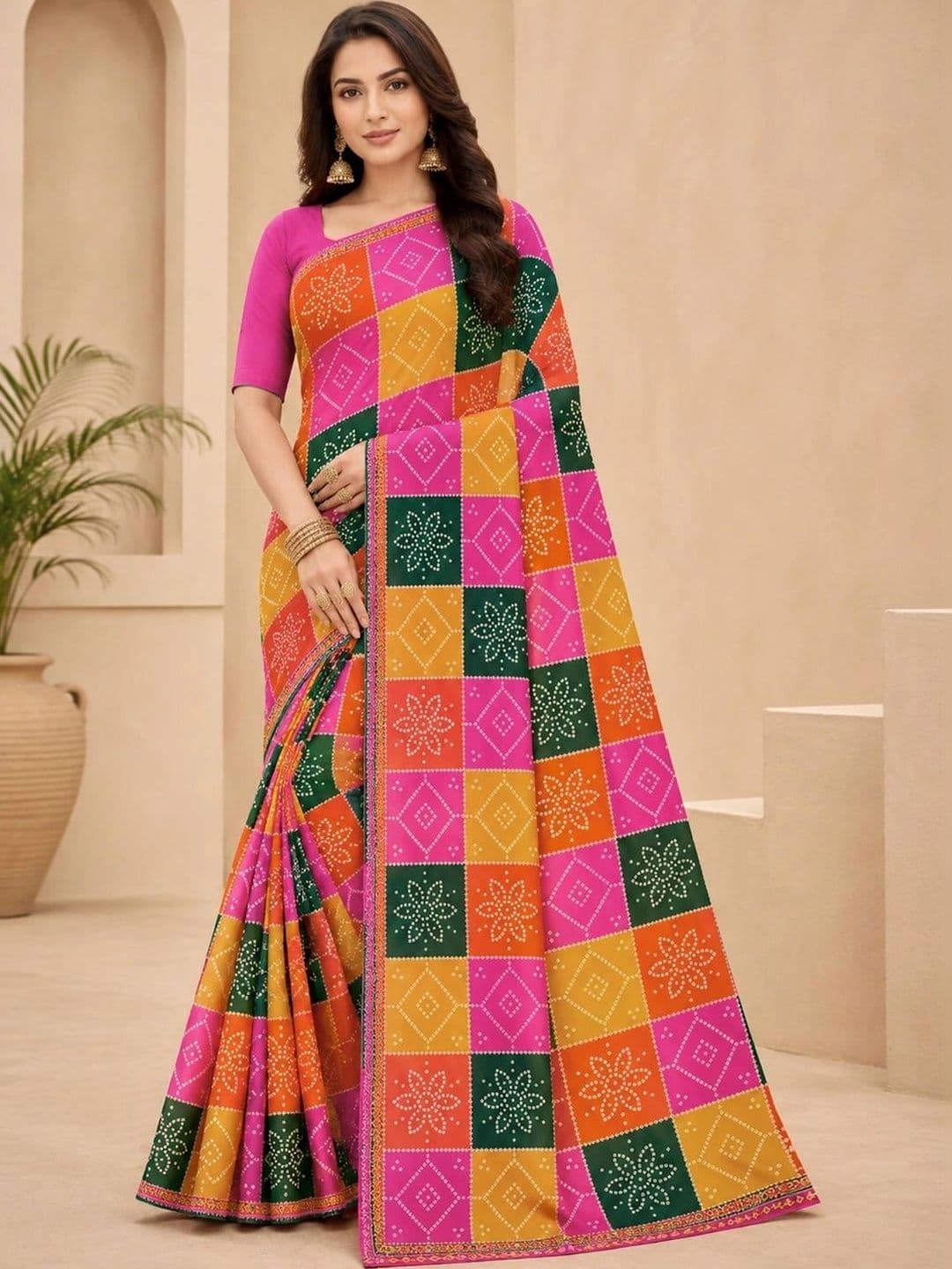 SAMANTHA Bandhani Poly Georgette Leheriya Saree - view 1
