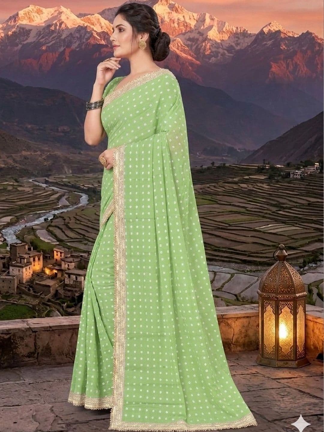 shreecre Bandhani Embroidered Pure Georgette Saree thumbnail 3