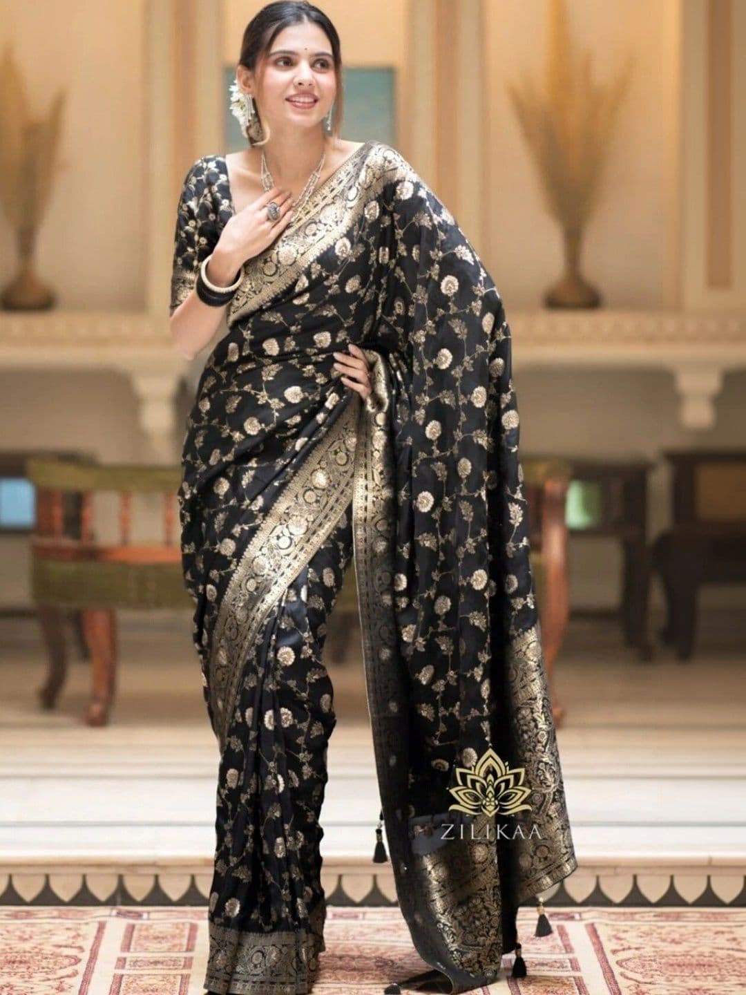 VS MALL Ethnic Motifs Zari Banarasi Saree thumbnail 3