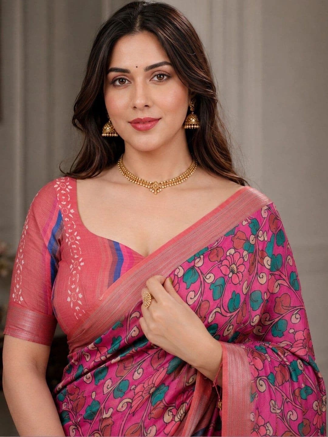 HERE&NOW Floral Linen Blend Bhagalpuri Saree thumbnail 2