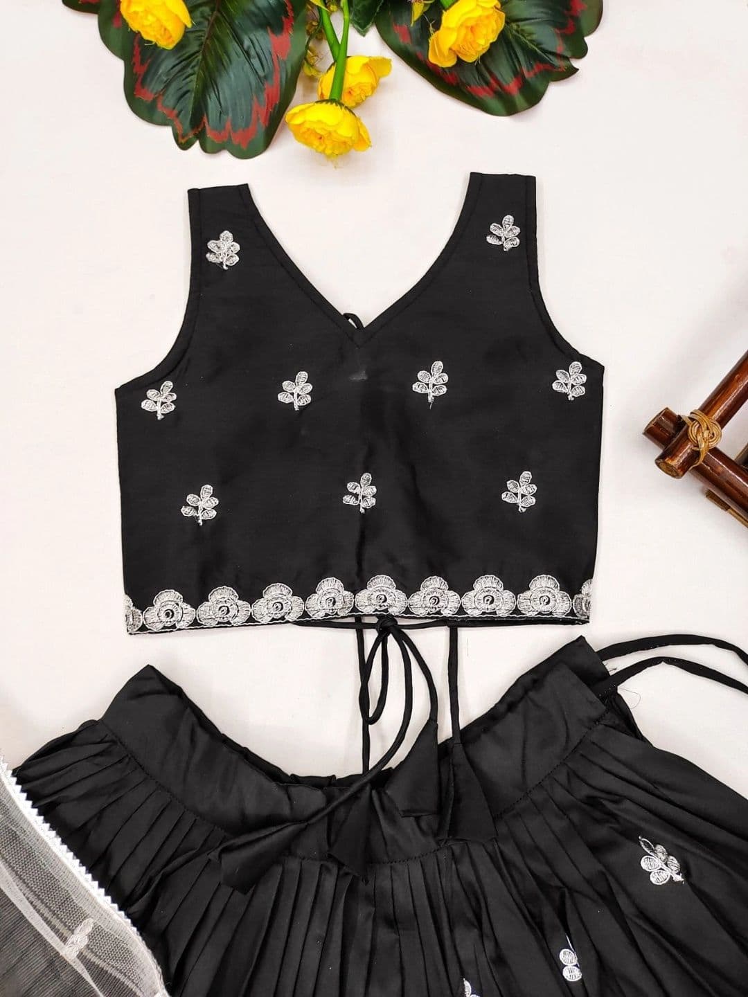 Sangria Girls Embroidered Thread Work Ready to Wear Lehenga & Blouse With Dupatta thumbnail 3