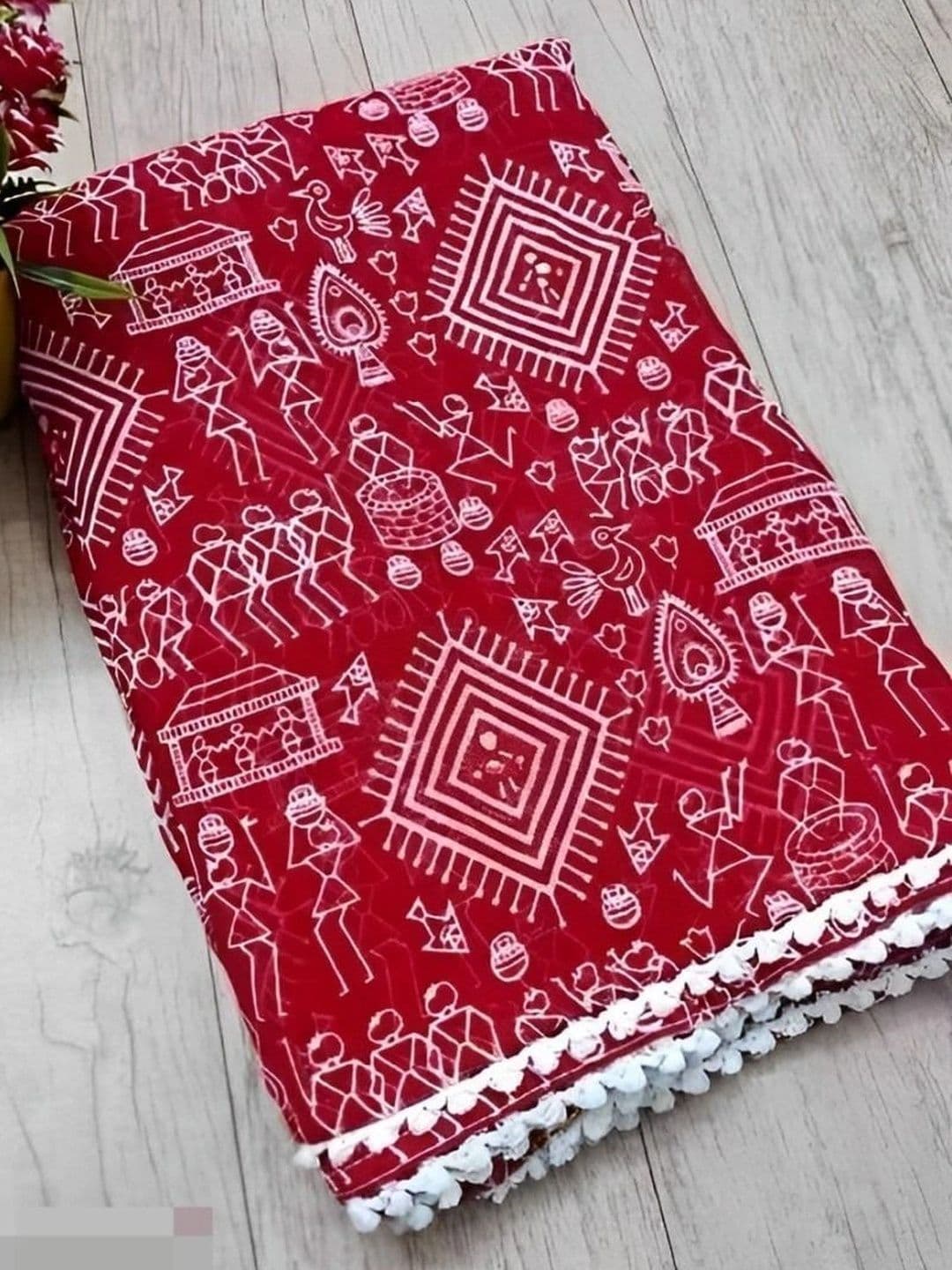 RENBRIZA Warli Poly Georgette Saree thumbnail 2