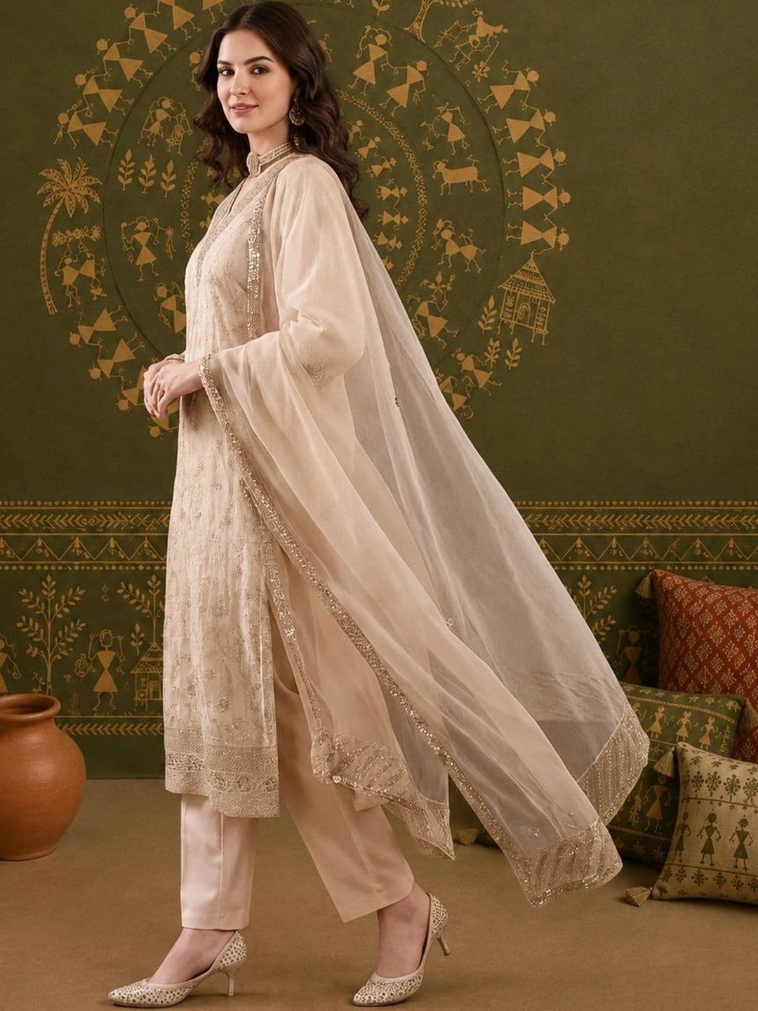Anouk Women Ethnic Motifs Embroidered Regular Kurta with Trousers & With Dupatta thumbnail 6