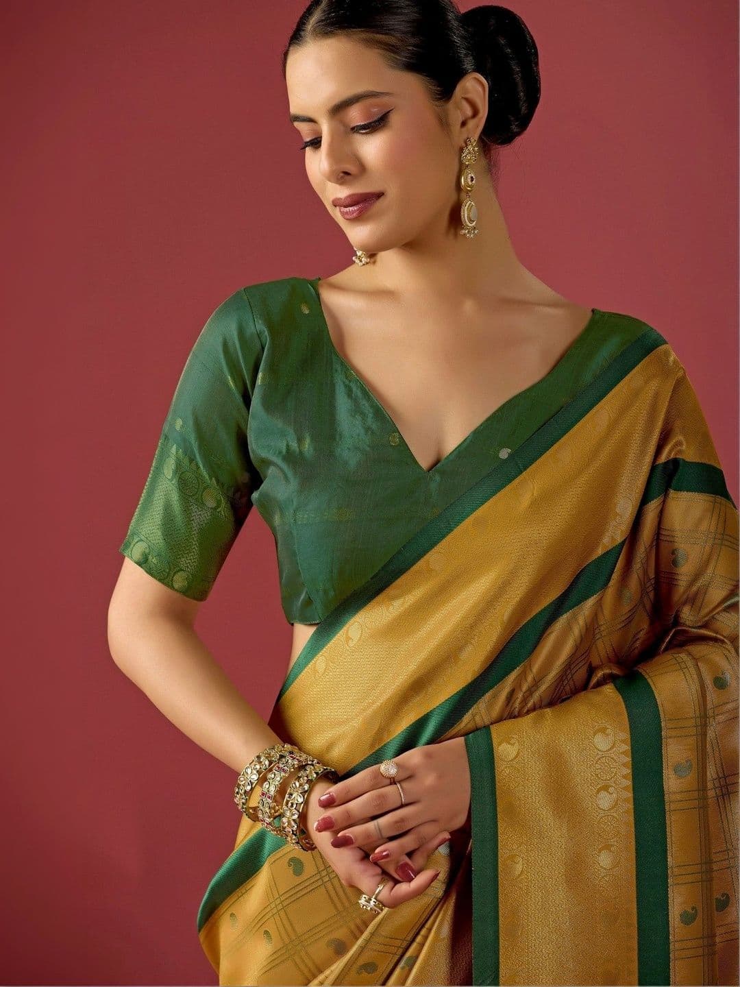 ERIKA Woven Design Zari Silk Blend Designer Kanjeevaram Saree thumbnail 7