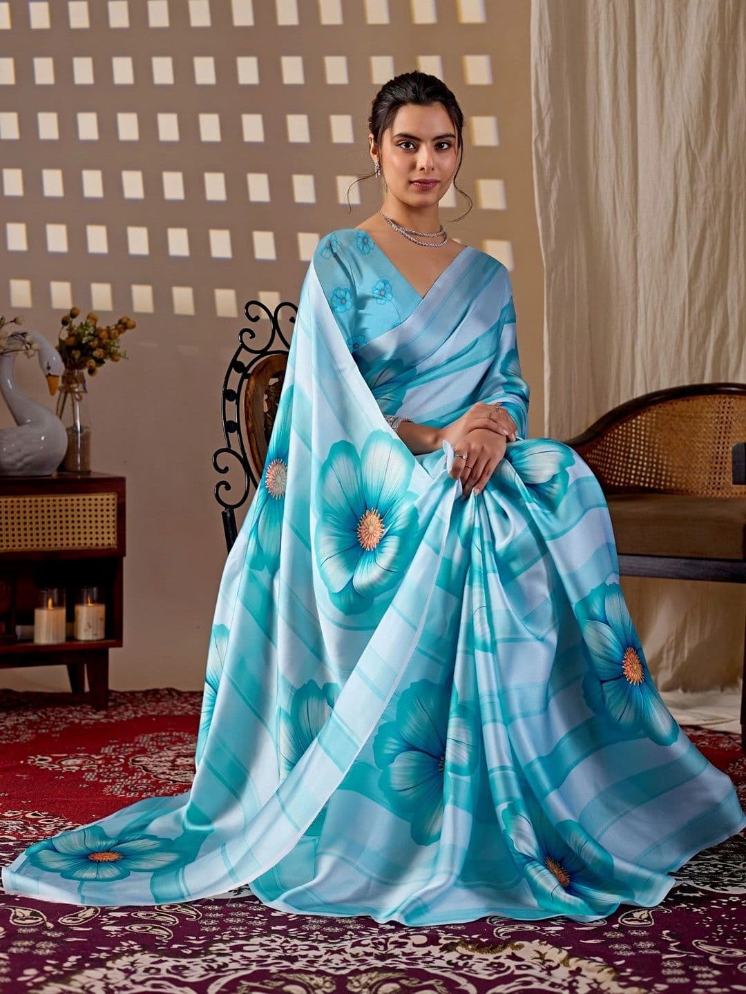 all about you Floral Satin Designer Saree thumbnail 4
