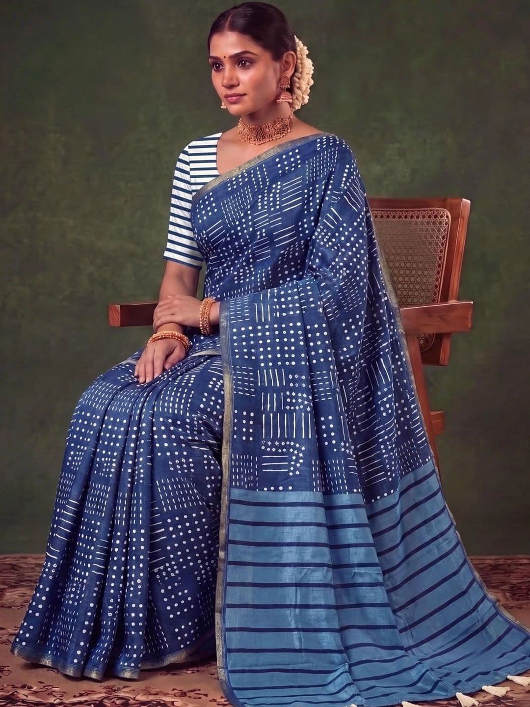 SAMANTHA Dabu Zari Silk Blend Saree thumbnail 4
