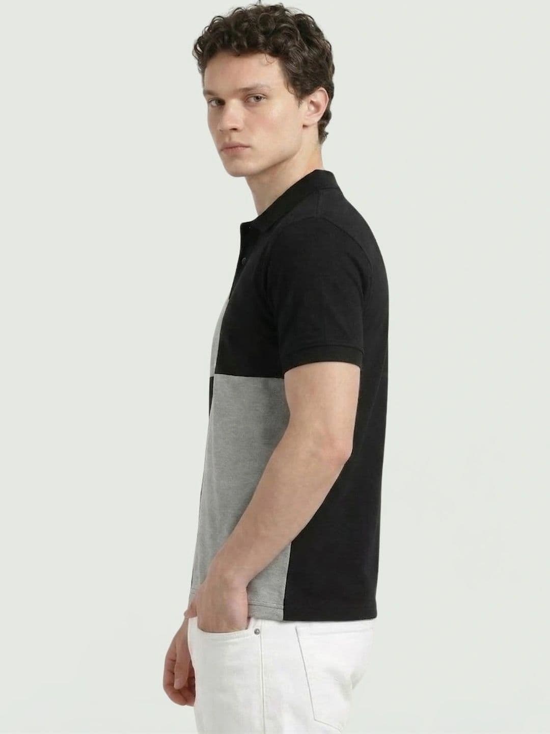 HERE&NOW Men Colourblocked Polo Collar T-shirt thumbnail 3