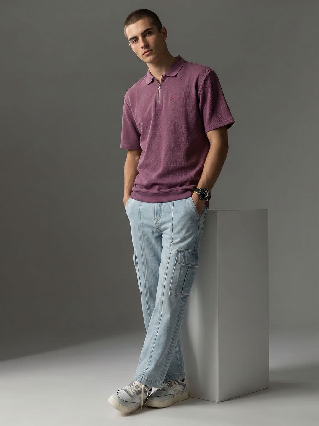 FCUK Relaxed Fit Self Design Polo Collar T-shirt thumbnail 5