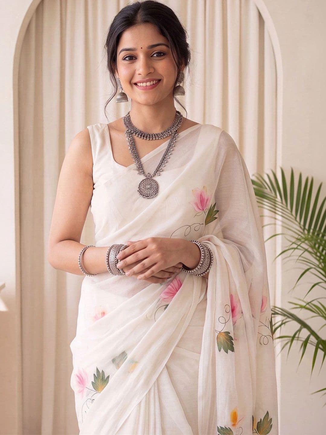 Anouk Floral Poly Chiffon Designer Saree thumbnail 2