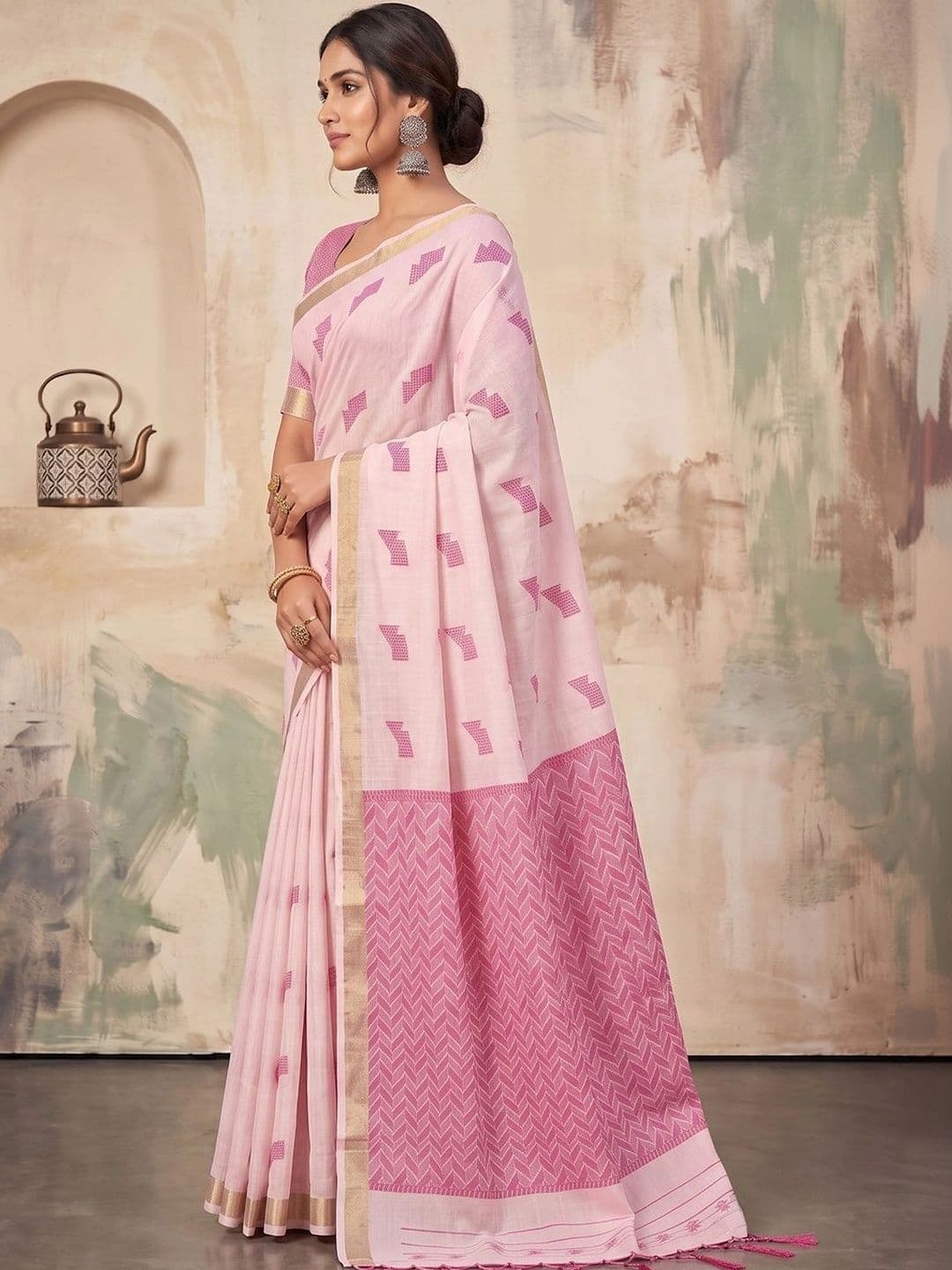 Dhaaga Ghar Woven Design Linen Blend Designer Saree thumbnail 4