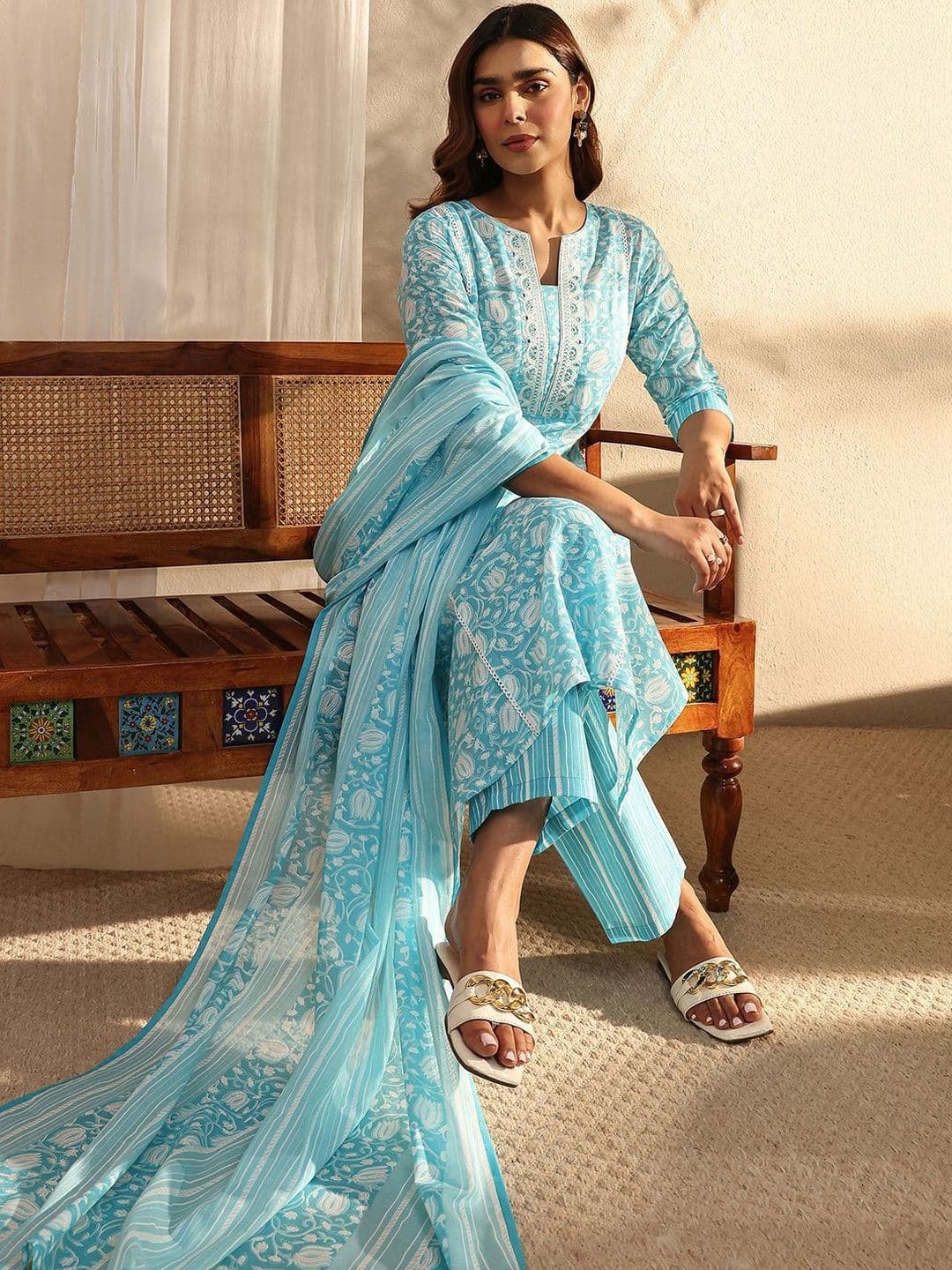 Gerua By Libas Women Floral Printed Regular Thread Work Kurta with Trousers & With Dupatta - view 1