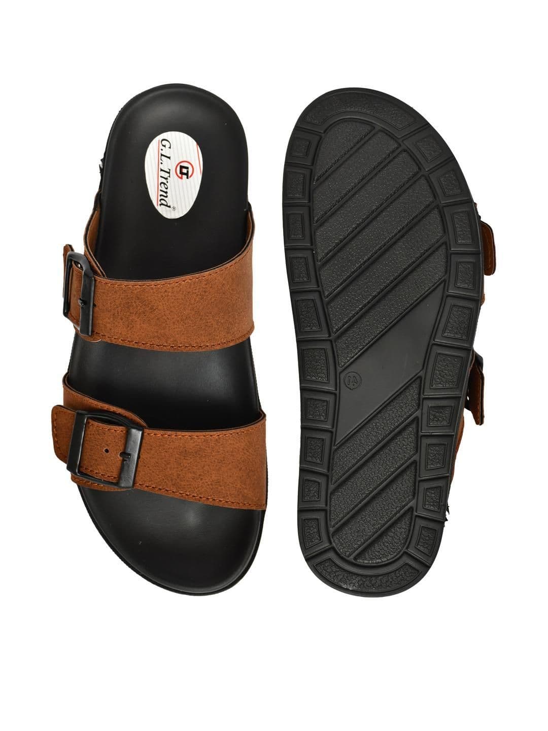 G L Trend Tan Leather Double-Strap Slip-On Water-Resistant  Sandals thumbnail 2
