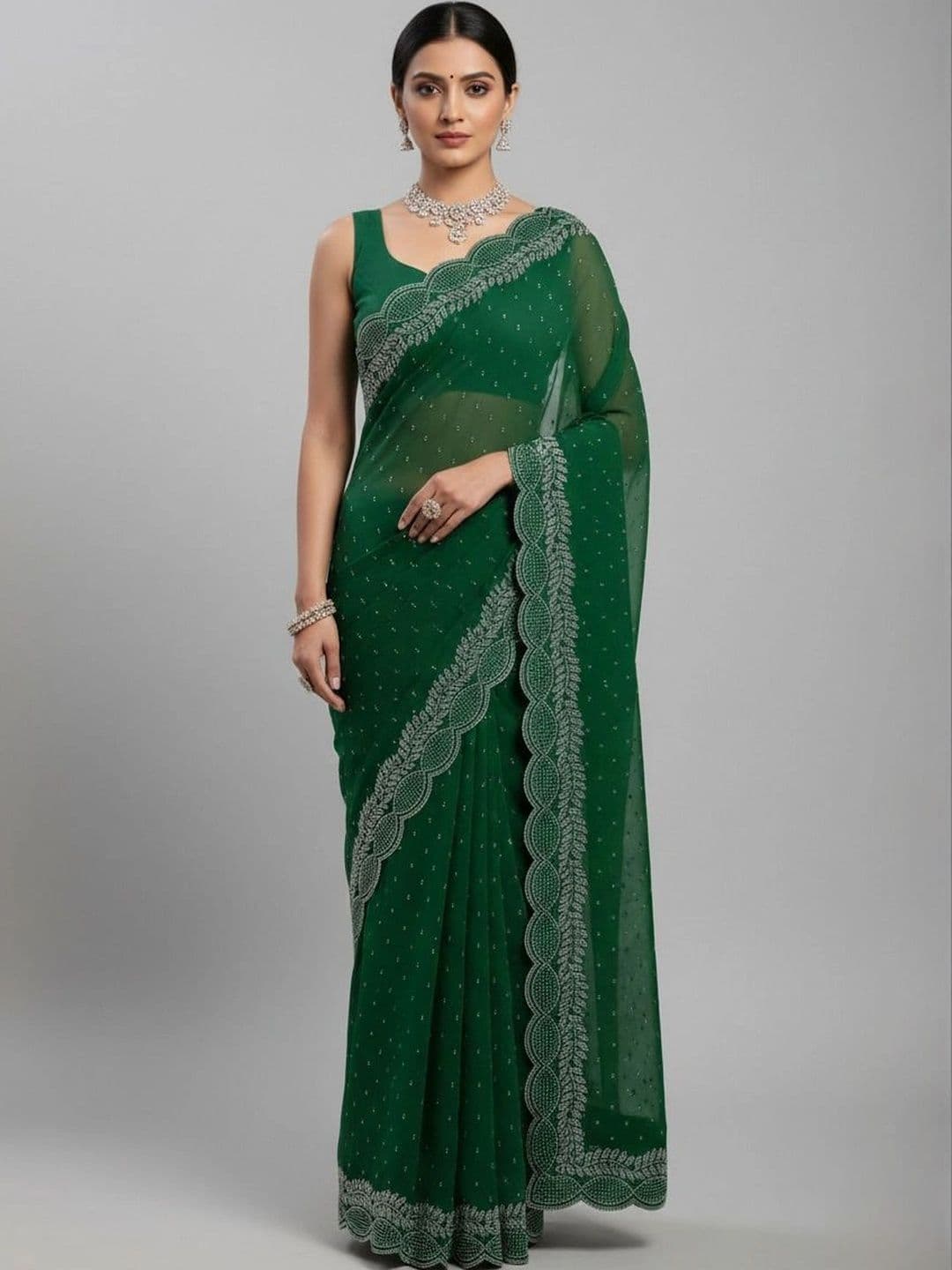 RENBRIZA Embroidered Poly Georgette Saree - view 1