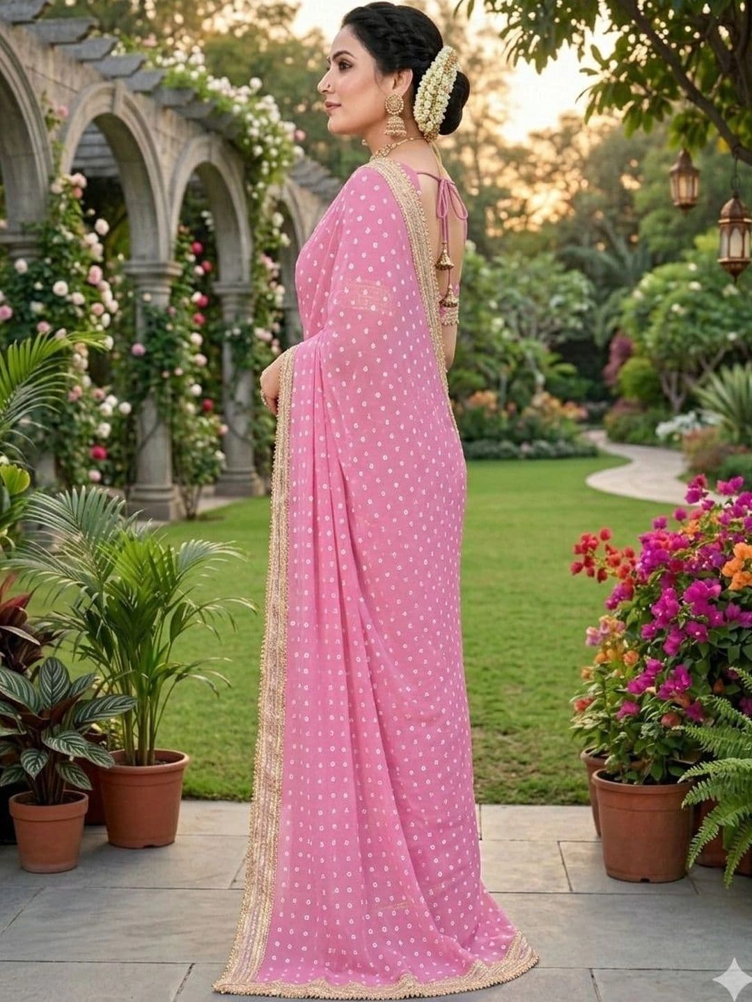 shreecre Bandhani Zari Pure Georgette Saree thumbnail 4