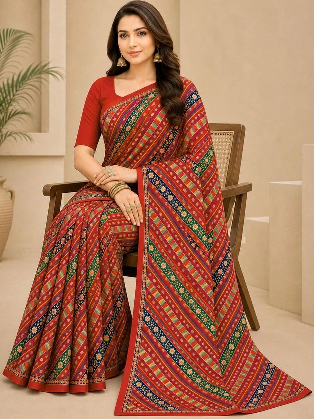 SAMANTHA Striped Poly Georgette Leheriya Saree thumbnail 7