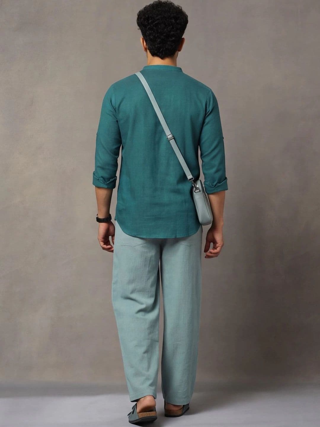 Navibhu Woven Design Solid Cotton Handloom Mandarin Collar Short Kurta thumbnail 6