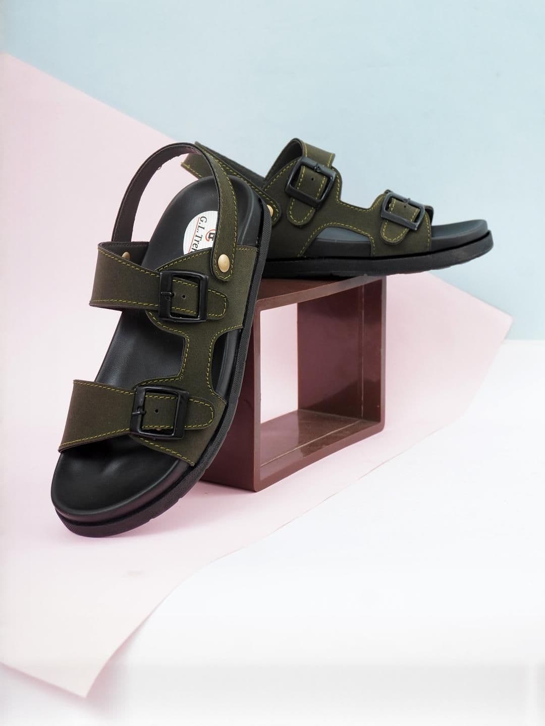 G L Trend Olive Leather Sandals - view 1