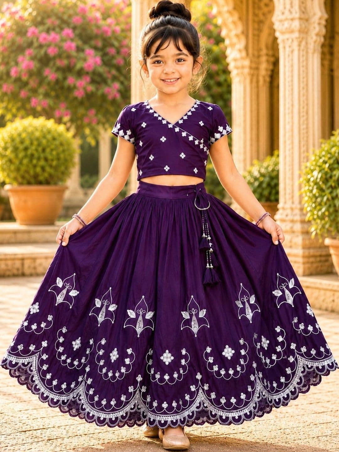 Sangria Girls Embroidered Thread Work Ready to Wear Lehenga & - view 1