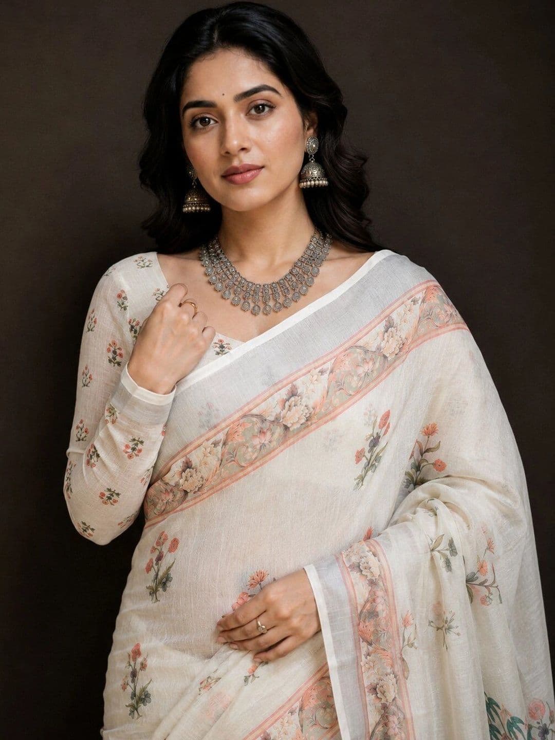 Moda Rapido Floral Linen Blend Bhagalpuri Saree thumbnail 4