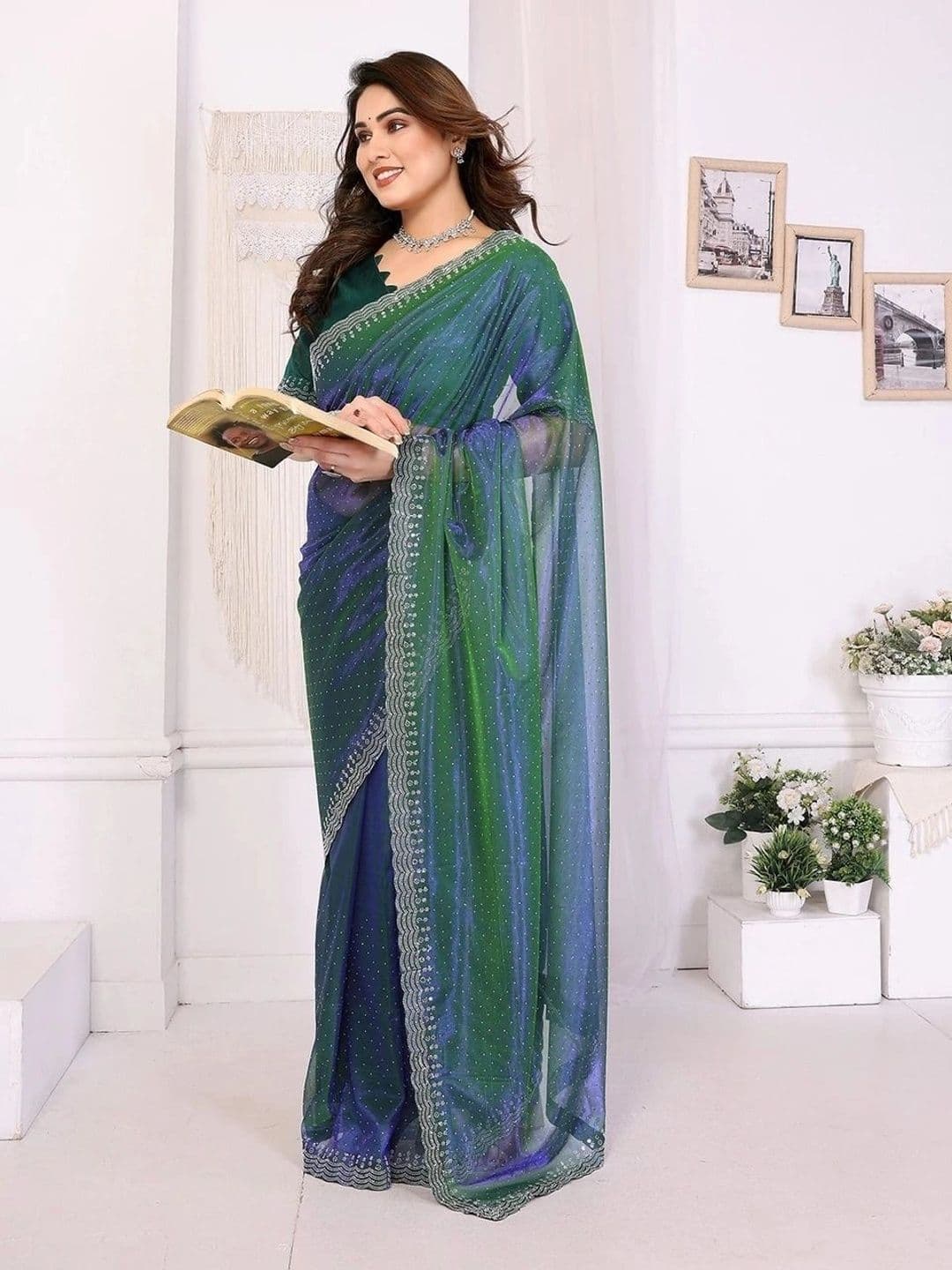 RENBRIZA Ombre Net Saree thumbnail 2