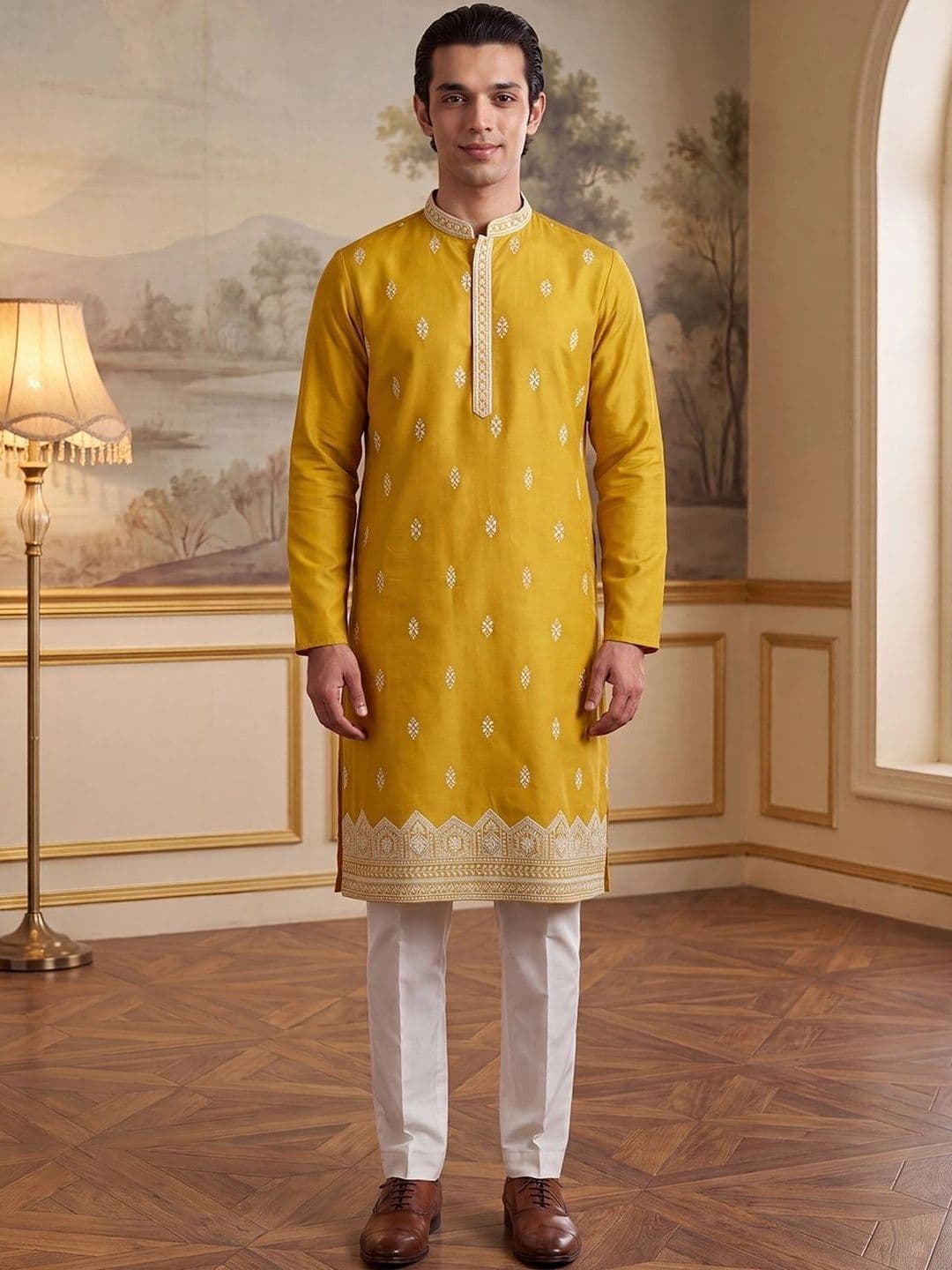 House of Pataudi Men Embellished Thread Work Kurta thumbnail 5