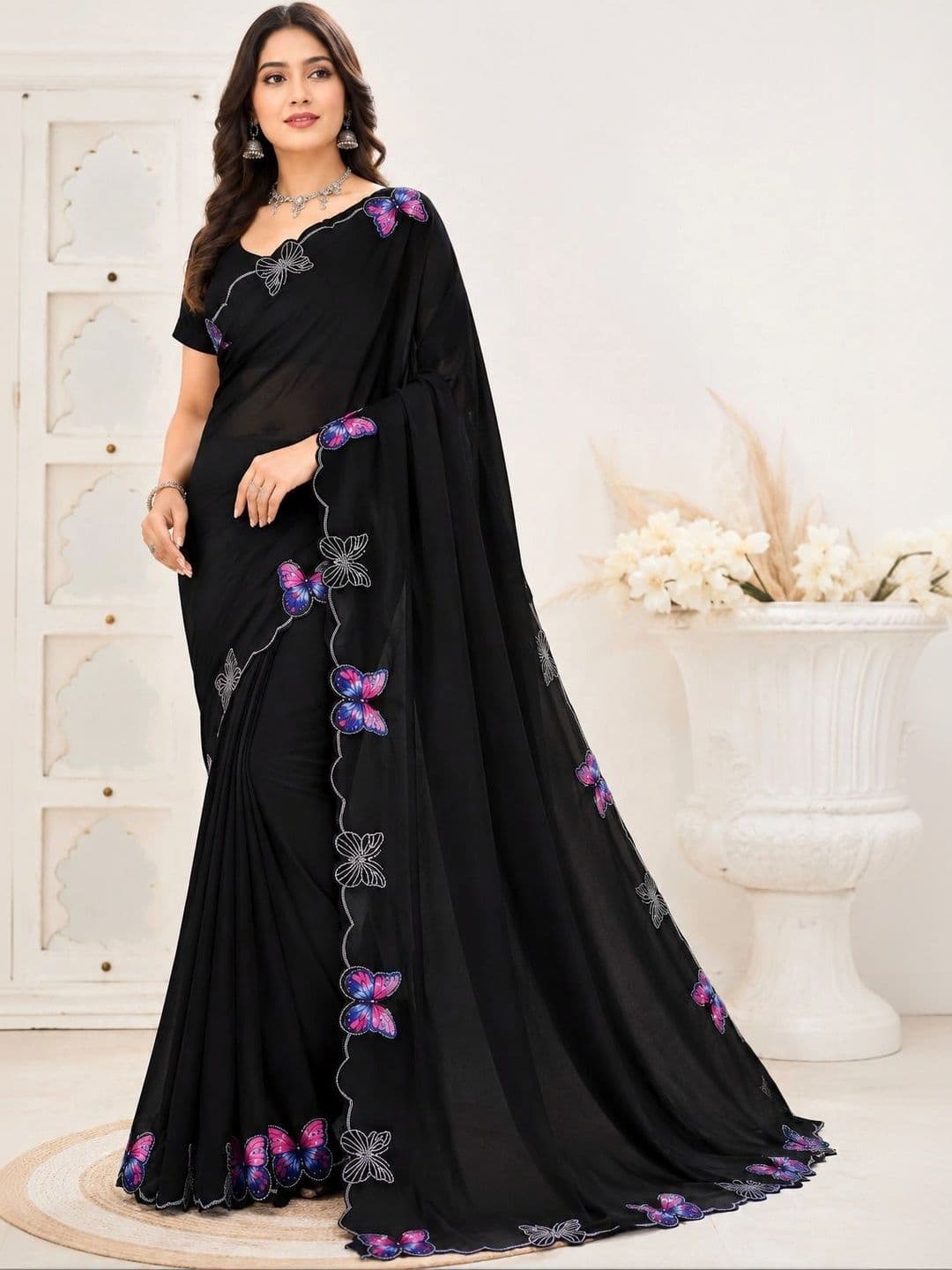 RENBRIZA Embroidered Poly Georgette Saree - view 1