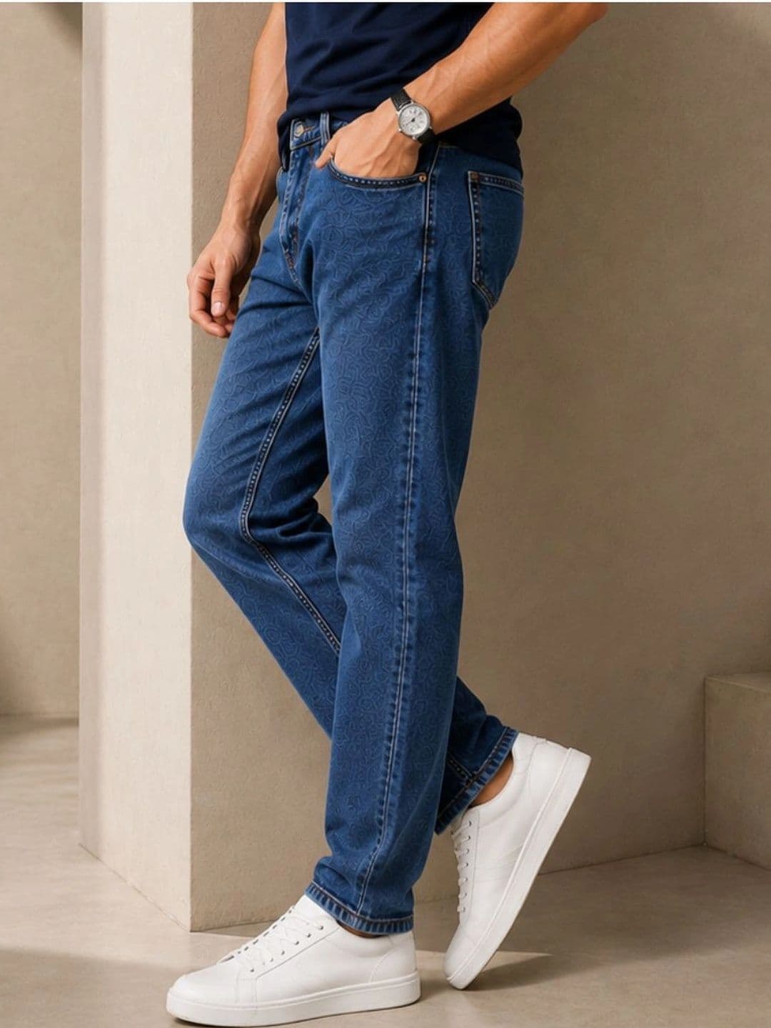 ZUSH Men Straight Fit Mid-Rise Printed Stretchable Jeans thumbnail 5