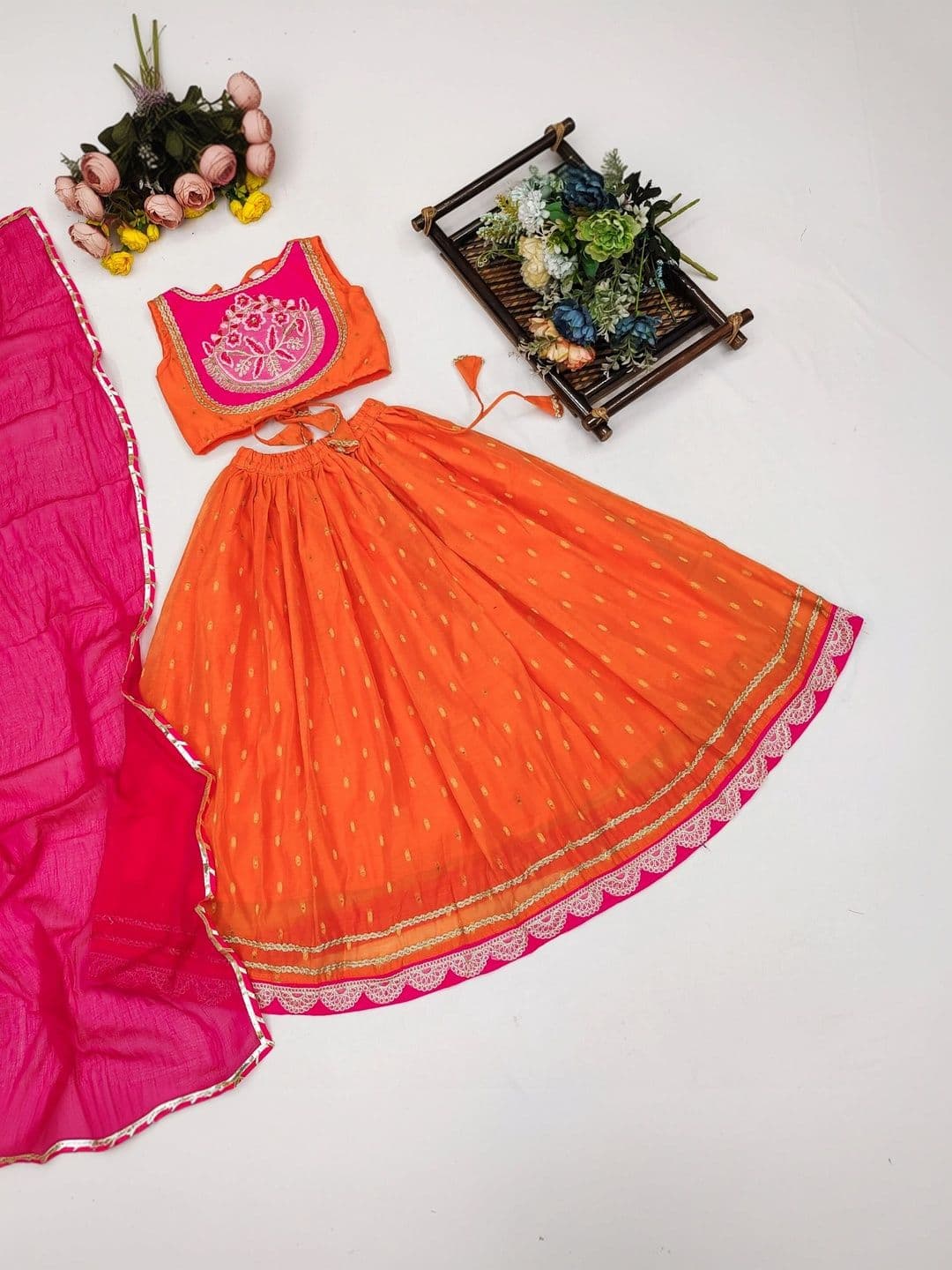 Sangria Girls Embroidered Thread Work Ready to Wear Lehenga & Blouse With Dupatta thumbnail 5