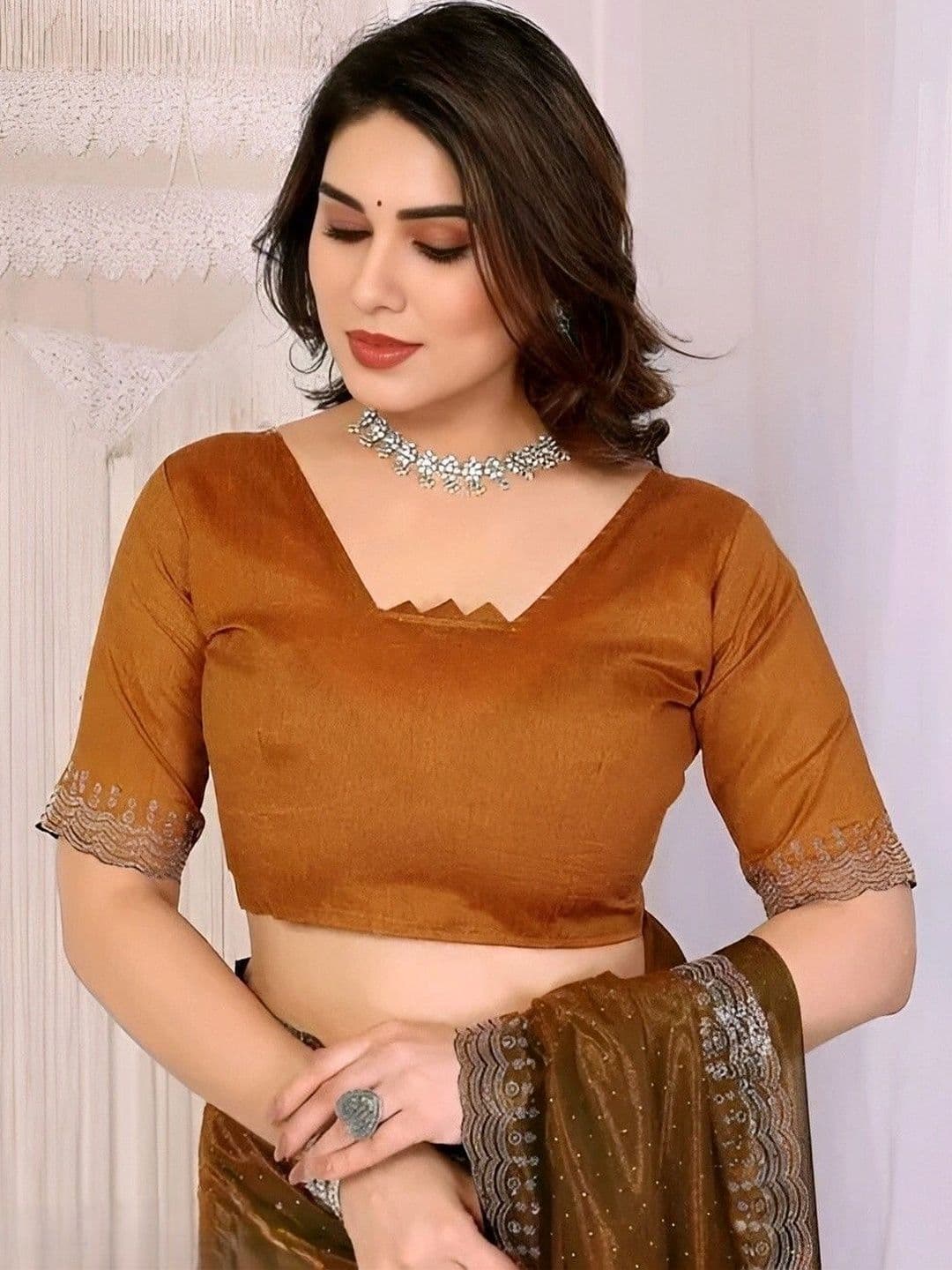RENBRIZA Polka Dot Embroidered Net Saree thumbnail 4