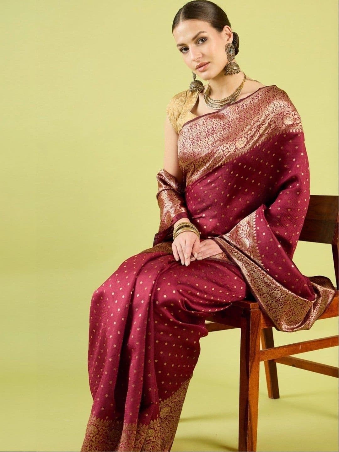 VS MALL Ethnic Motifs Zari Banarasi Saree thumbnail 4