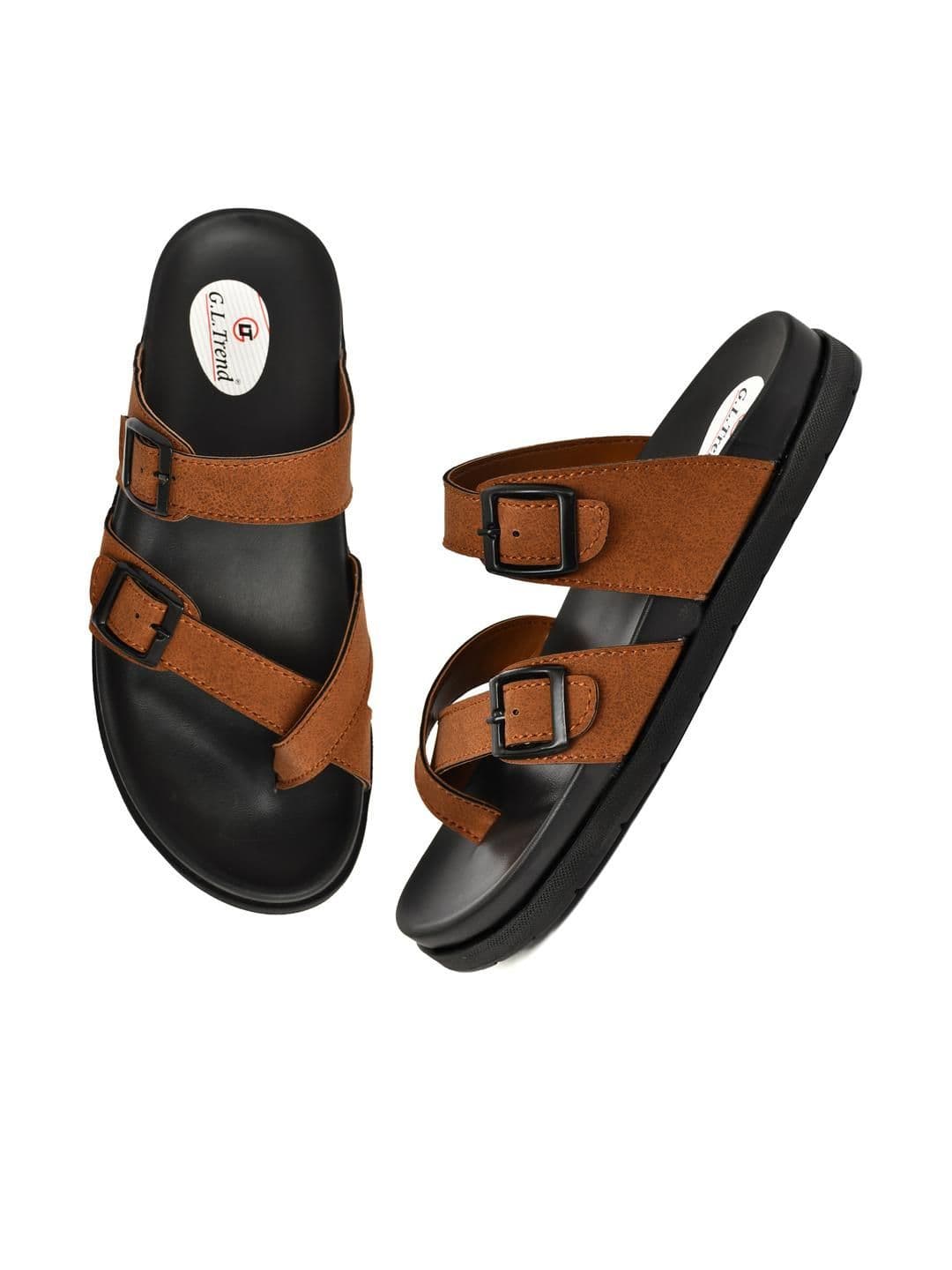 G L Trend Men Tan Leather Casual Comfort Orthopedic Slip-On Sandals thumbnail 2