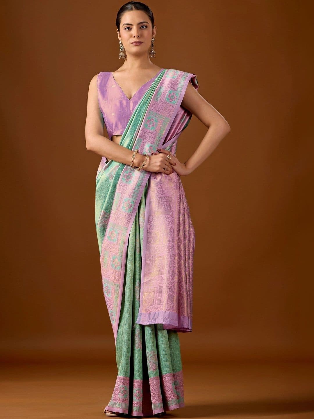 ERIKA Woven Design Zari Silk Blend Designer Banarasi Saree thumbnail 5