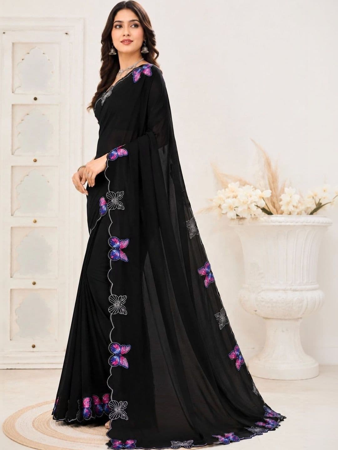 RENBRIZA Embroidered Poly Georgette Saree - view 1