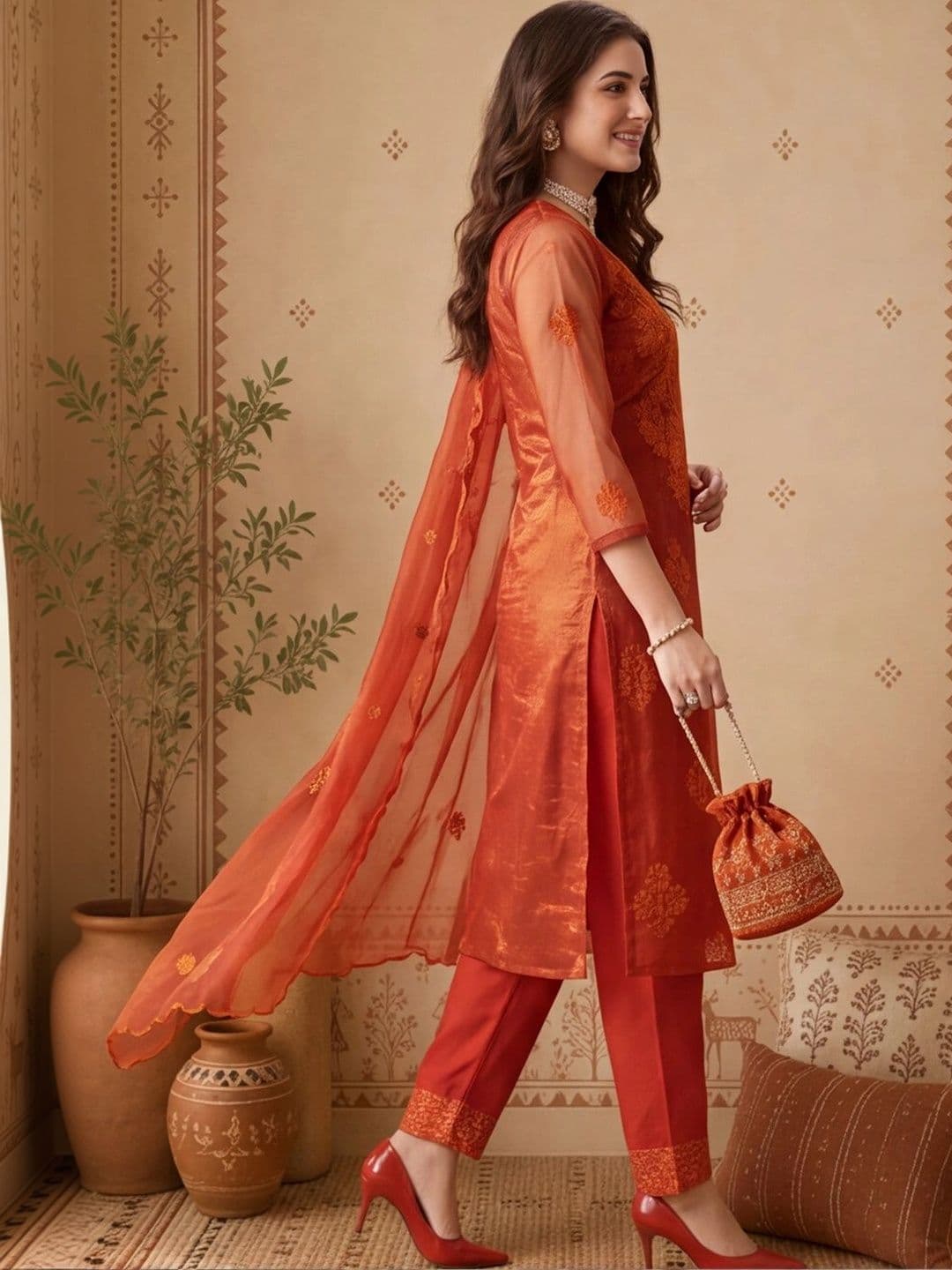 Anouk Women Ethnic Motifs Embroidered Regular Thread Work Kurta with Trousers & With Dupatta thumbnail 4