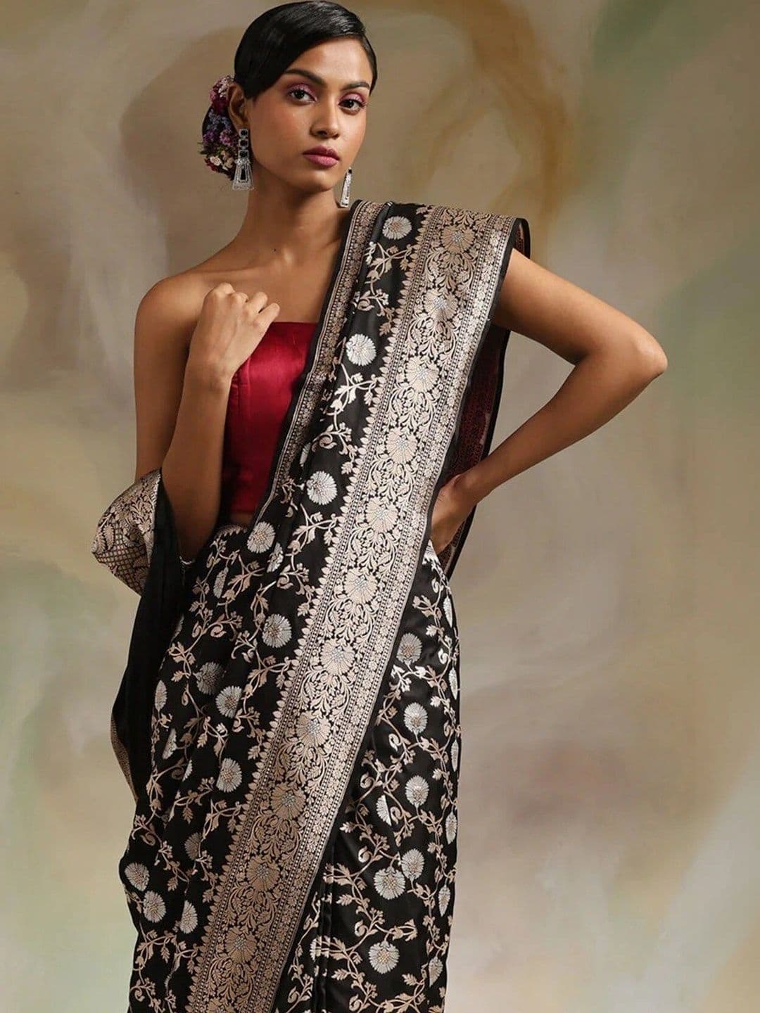 VS MALL Ethnic Motifs Zari Banarasi Saree thumbnail 2