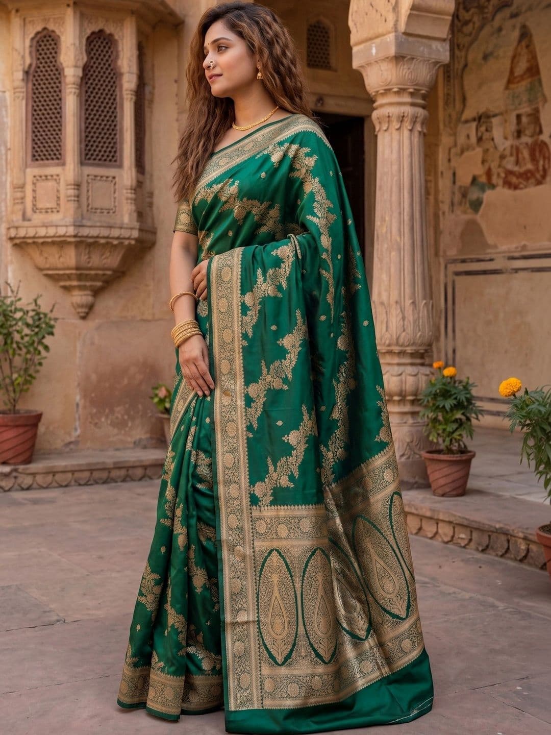 ROOP RADHIKA Woven Design Zari Silk Blend Designer Banarasi Saree thumbnail 6