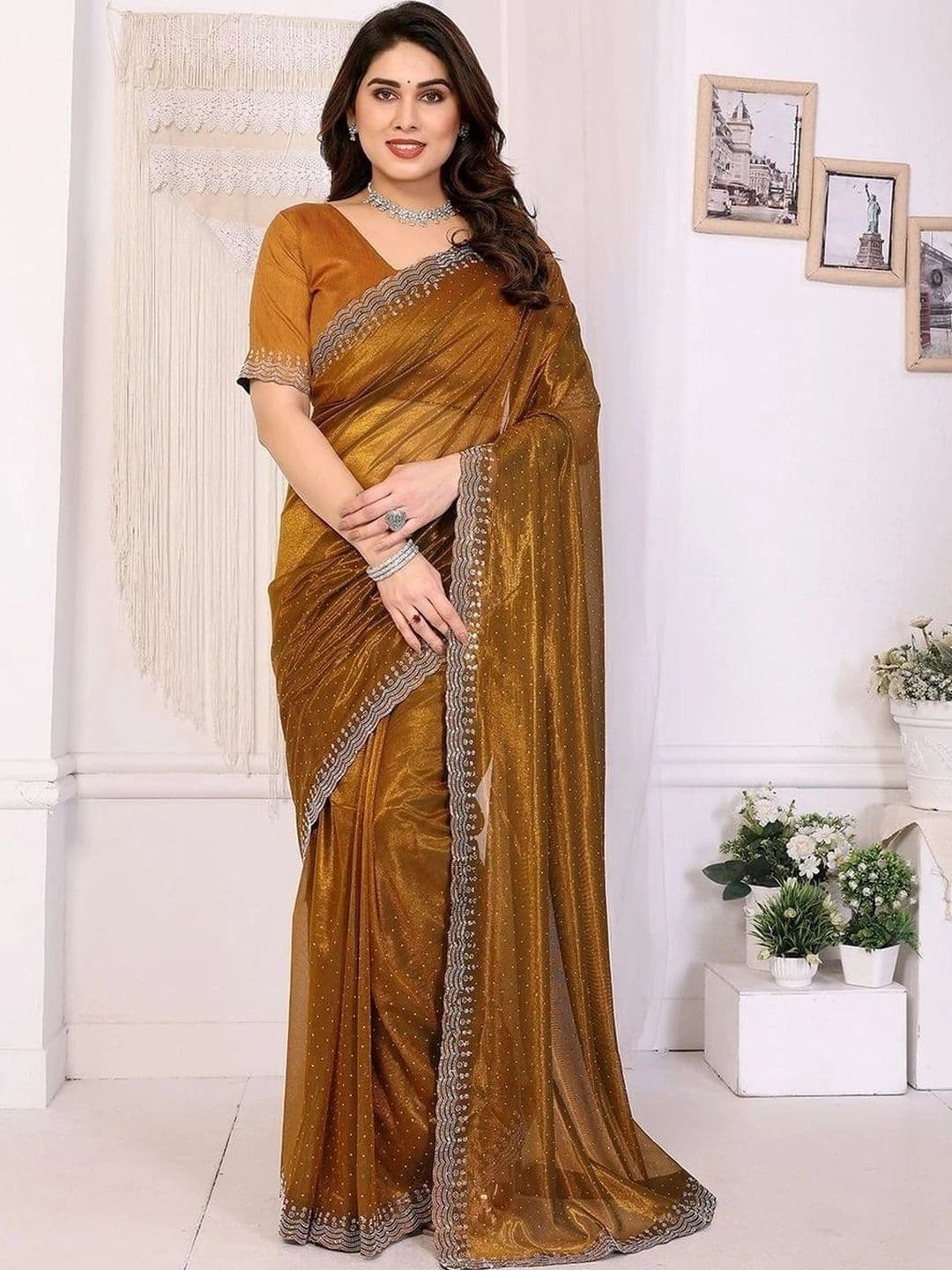 RENBRIZA Embellished Net Saree - view 1