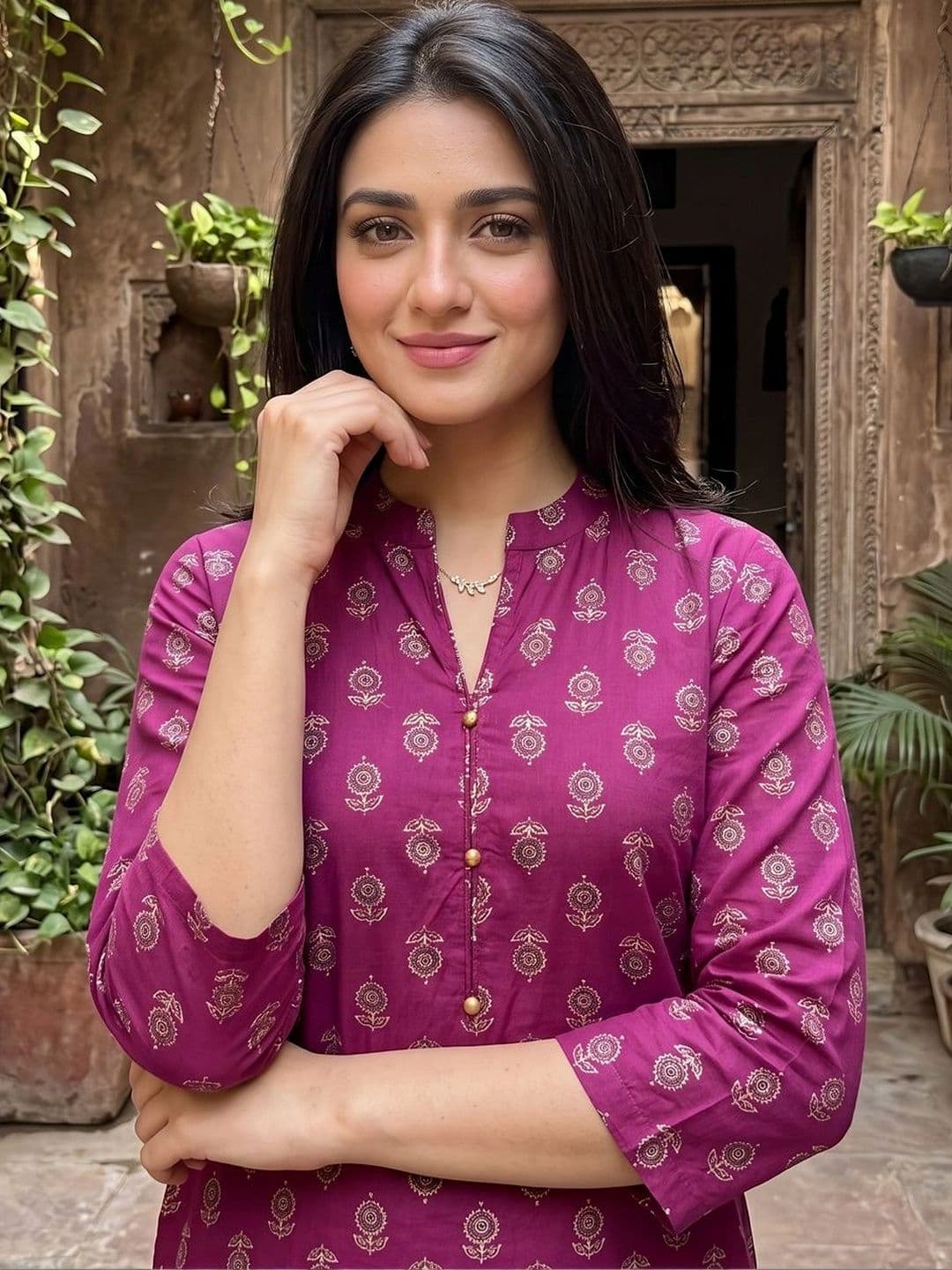 Anouk Women Ethnic Motifs Printed Regular Pure Cotton Kurta with Trousers & With Dupatta thumbnail 3