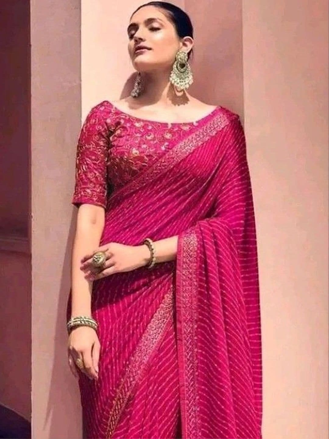 RENBRIZA Leheriya Embroidered Poly Georgette Saree thumbnail 3
