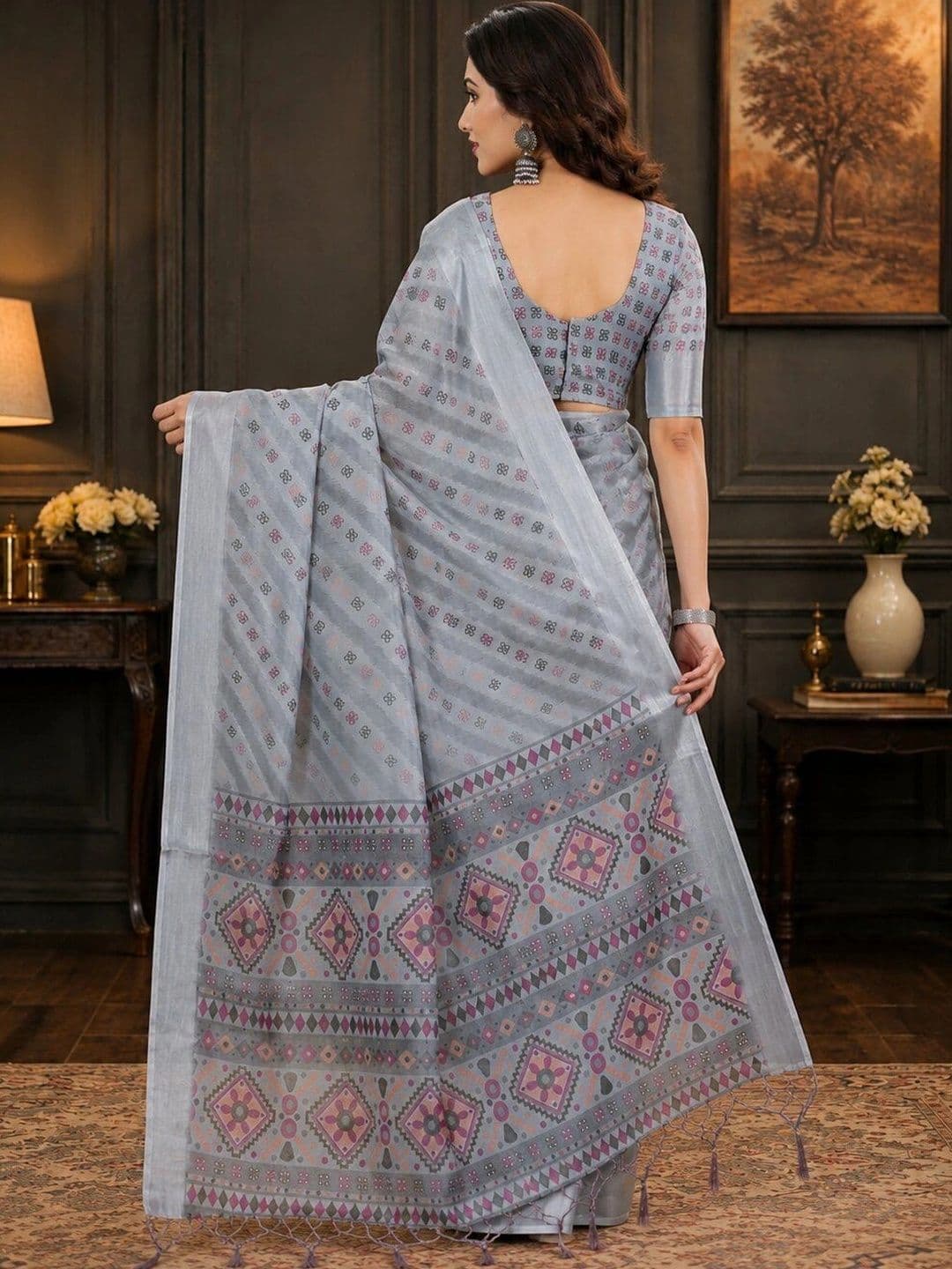 Moda Rapido Woven Design Linen Blend Bhagalpuri Saree thumbnail 2