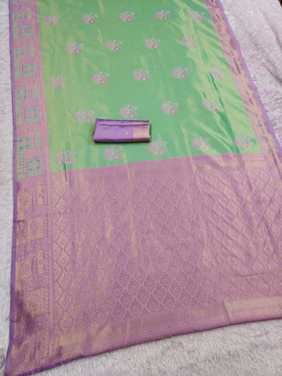 ERIKA Woven Design Zari Silk Blend Designer Banarasi Saree thumbnail 2
