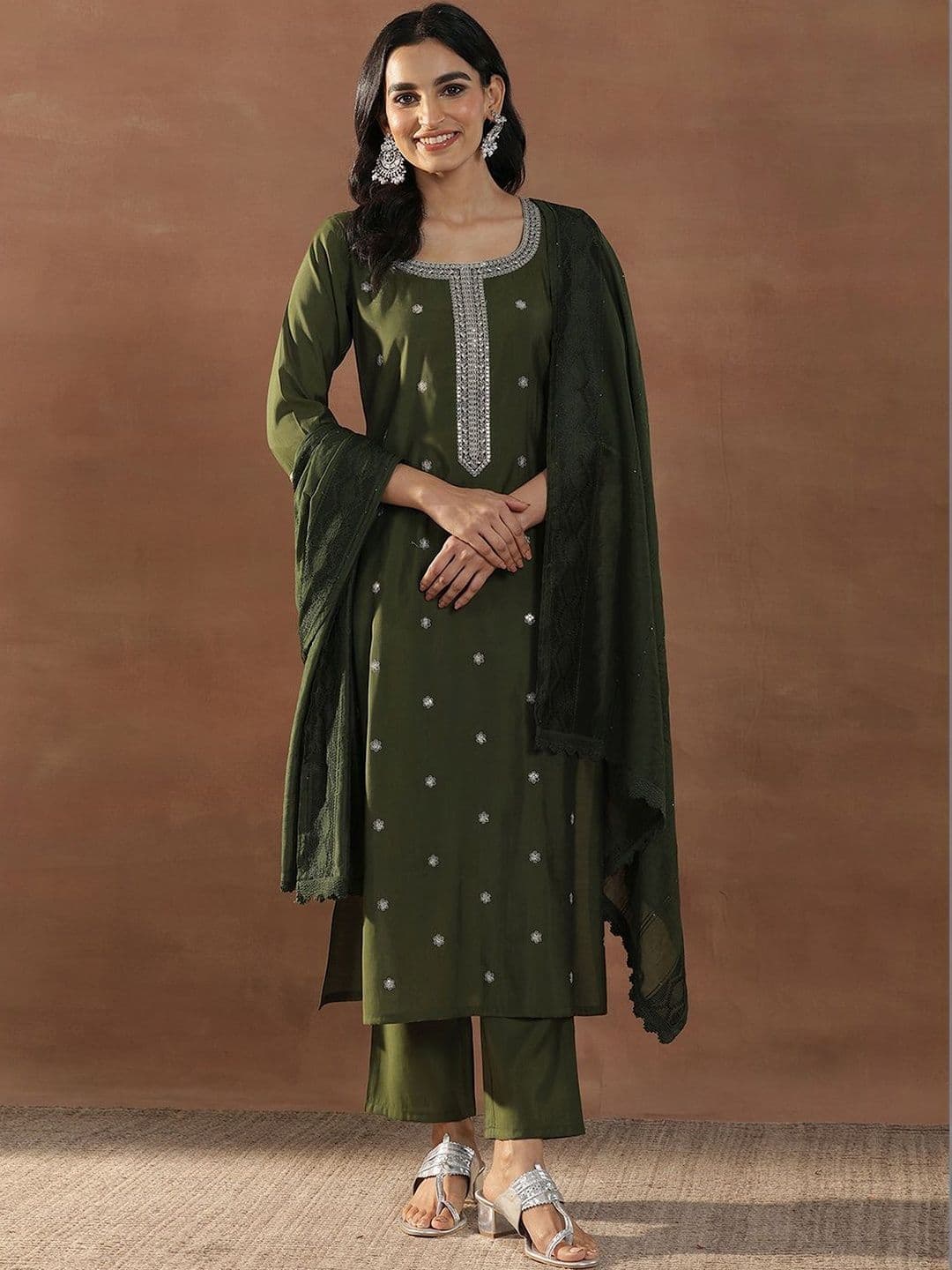 Gerua By Libas Women Floral Embroidered Regular Sequinned Kurta with Trousers & With Dupatta - view 1