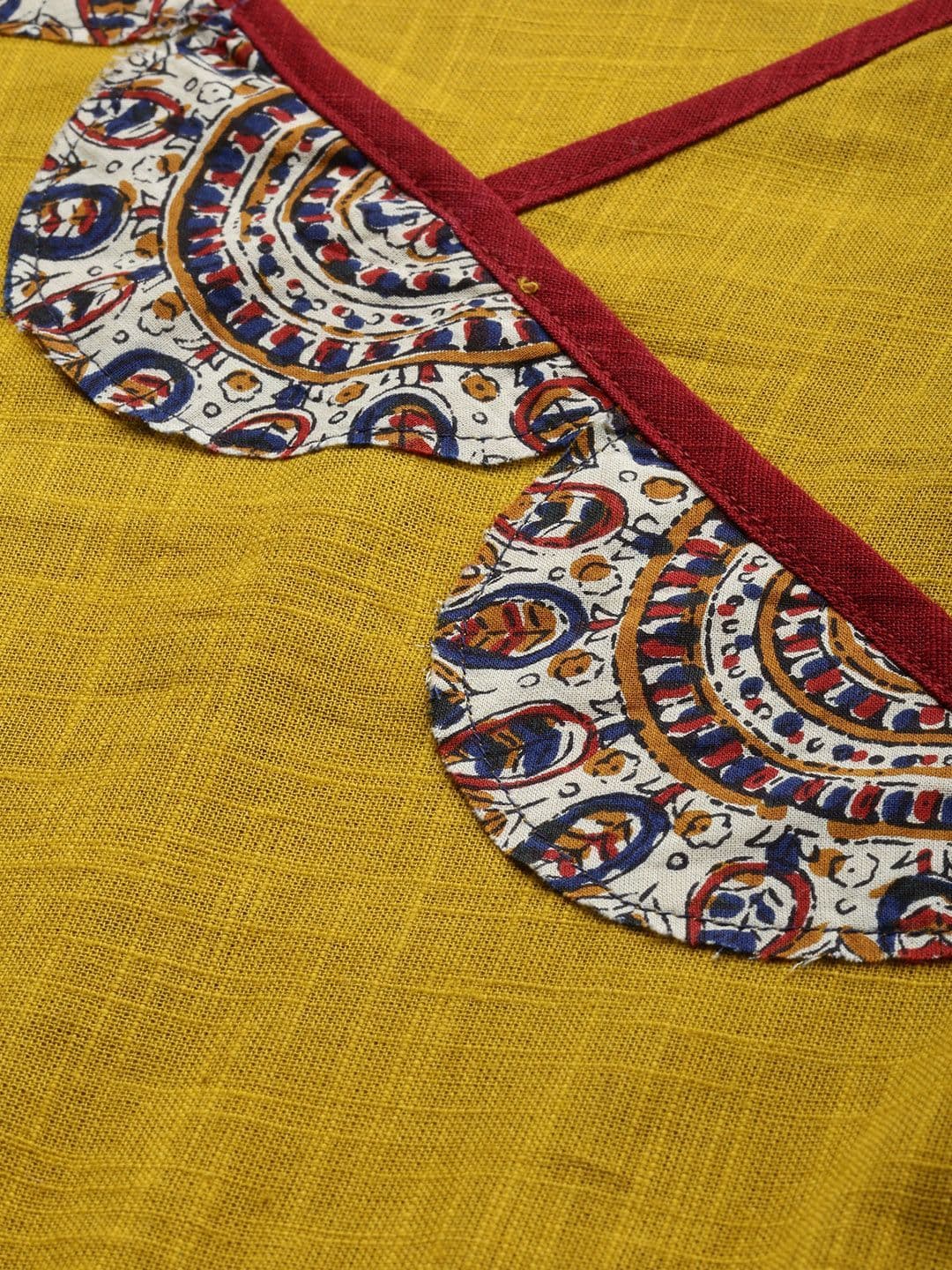 KALINI Women Mustard Yellow Floral Printed Angrakha Anarkali Kurta with Tassel Tie-Up thumbnail 2