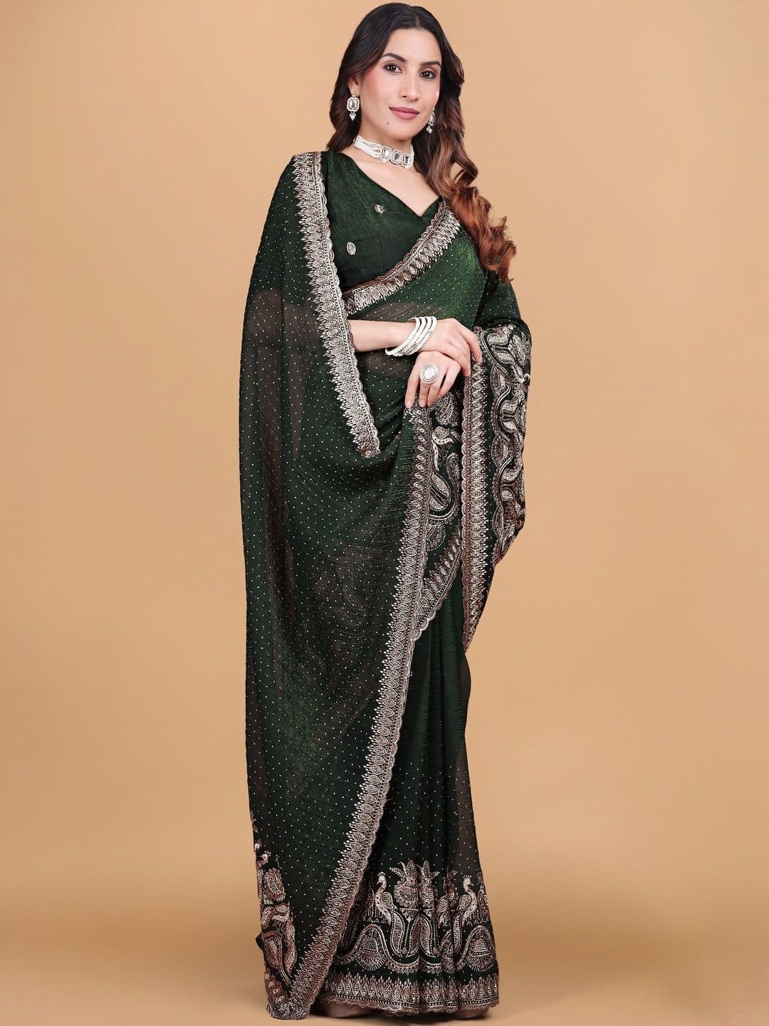 The Bag Street Embroidered Poly Crepe Chanderi Saree - view 1